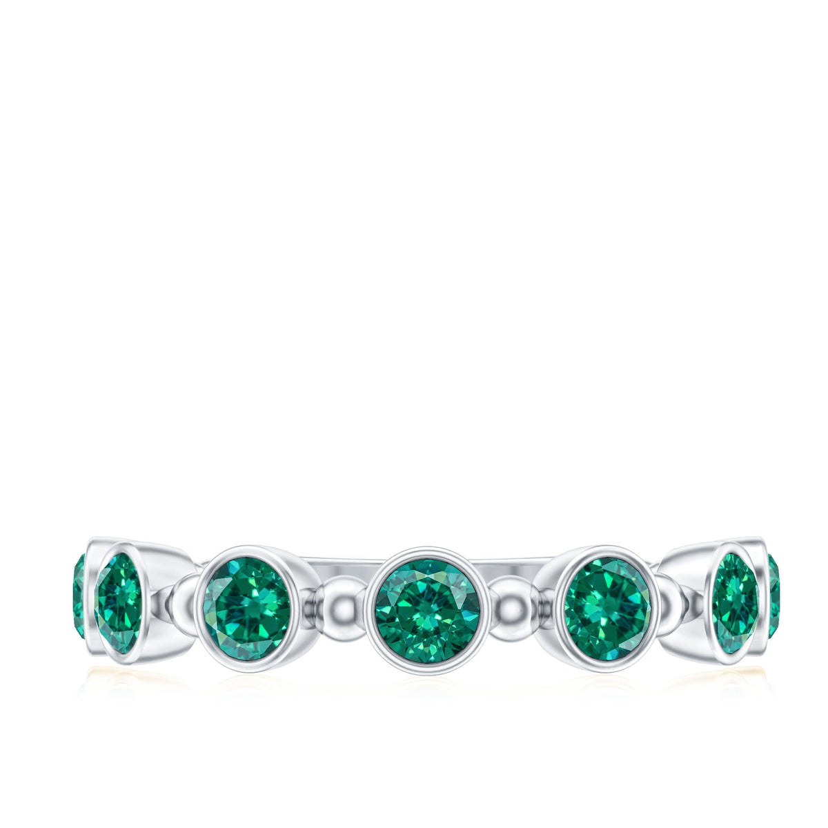 Bezel Set Lab Grown Emerald 7 Stone Half Eternity Ring with Certificate