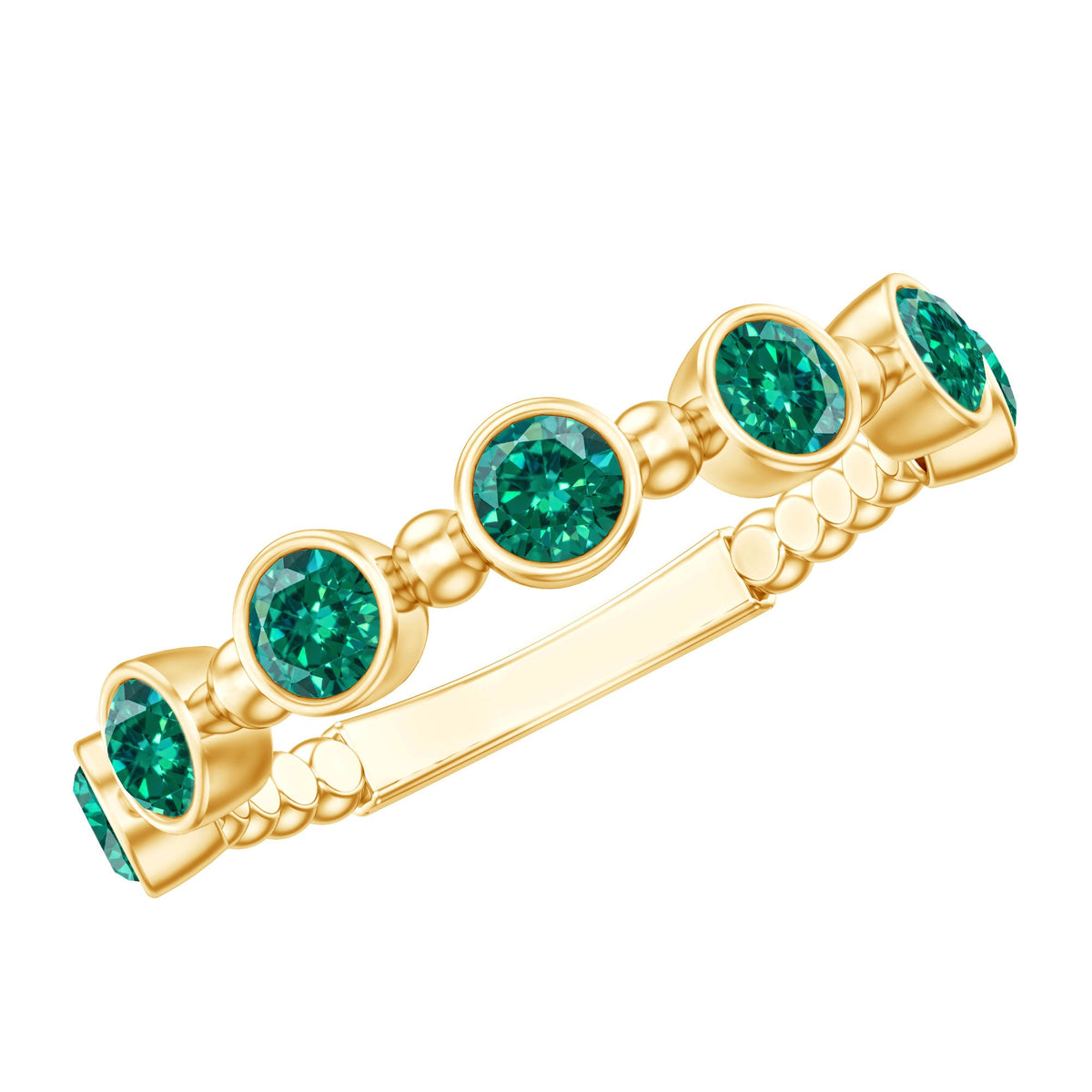 Bezel Set Lab Grown Emerald 7 Stone Half Eternity Ring with Certificate