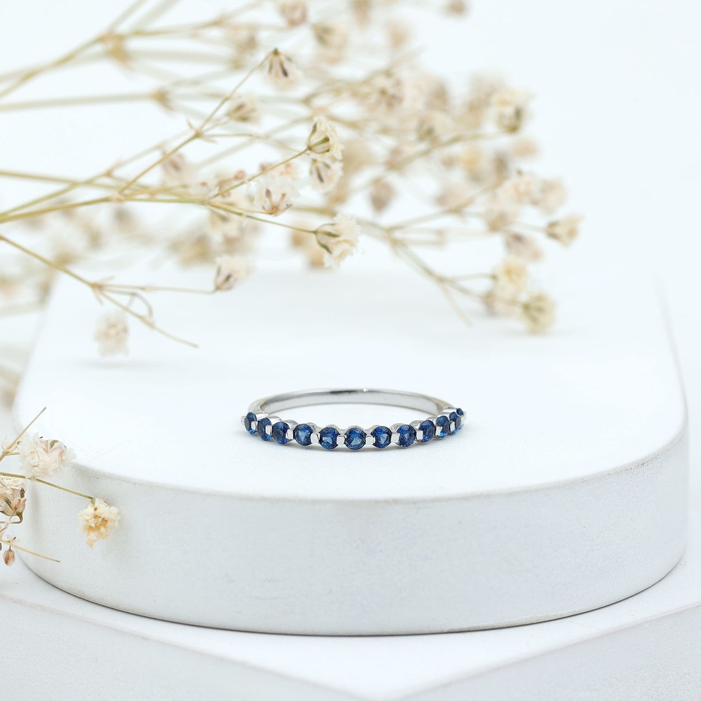 Certified Lab Grown Blue Sapphire Half Eternity Ring for Women