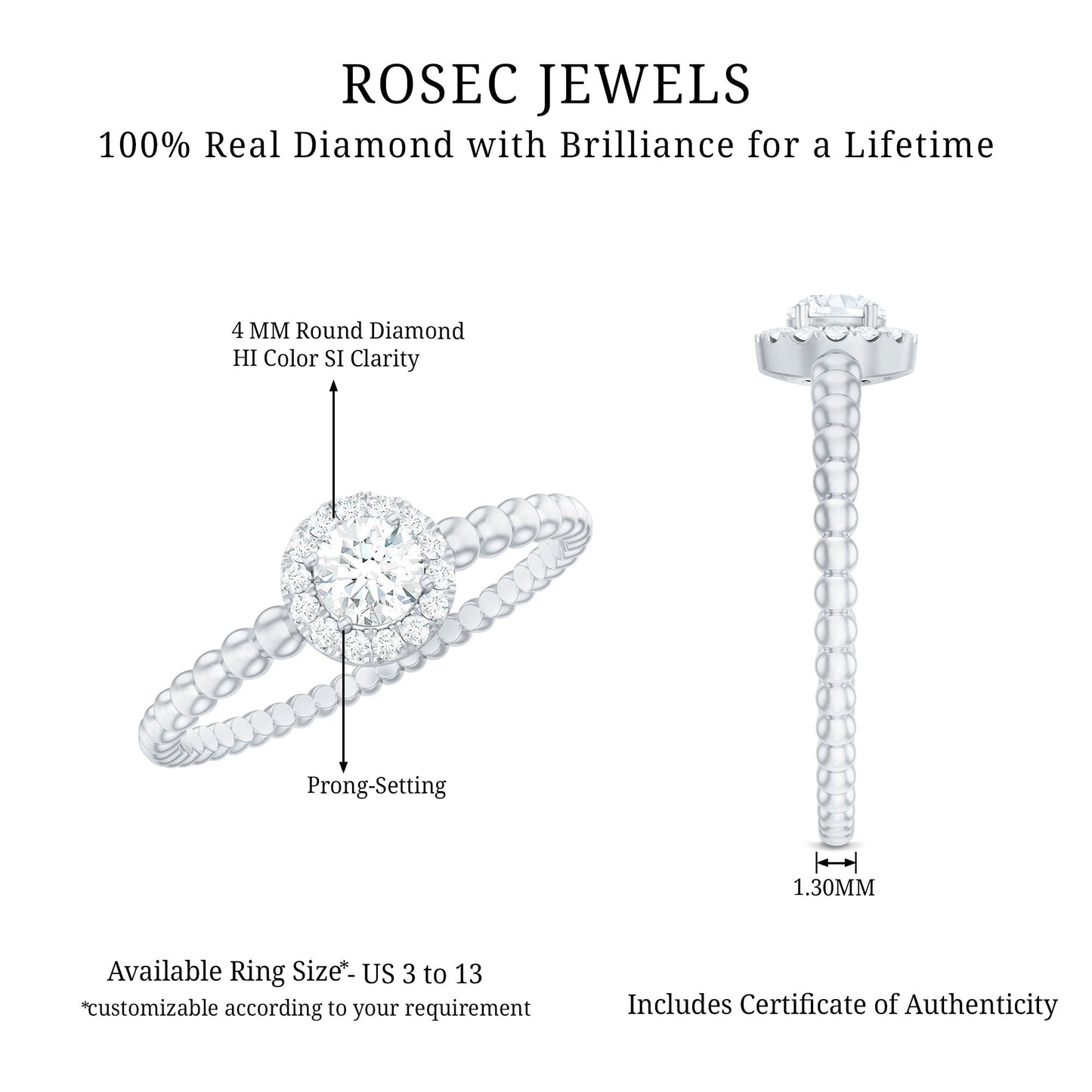 Certified Real Diamond Promise Ring with Bubble Shank