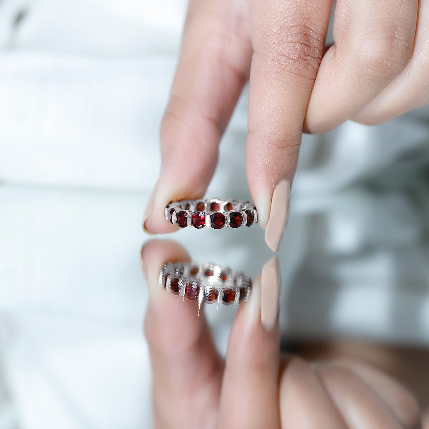 Natural Bar Set Garnet Eternity Ring for Anniversary