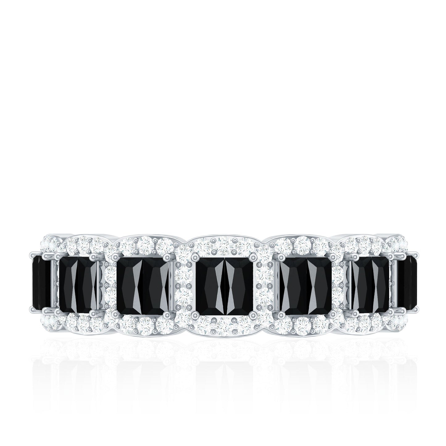 Baguette Cut Lab Grown Black and White Diamond Half Eternity Band
