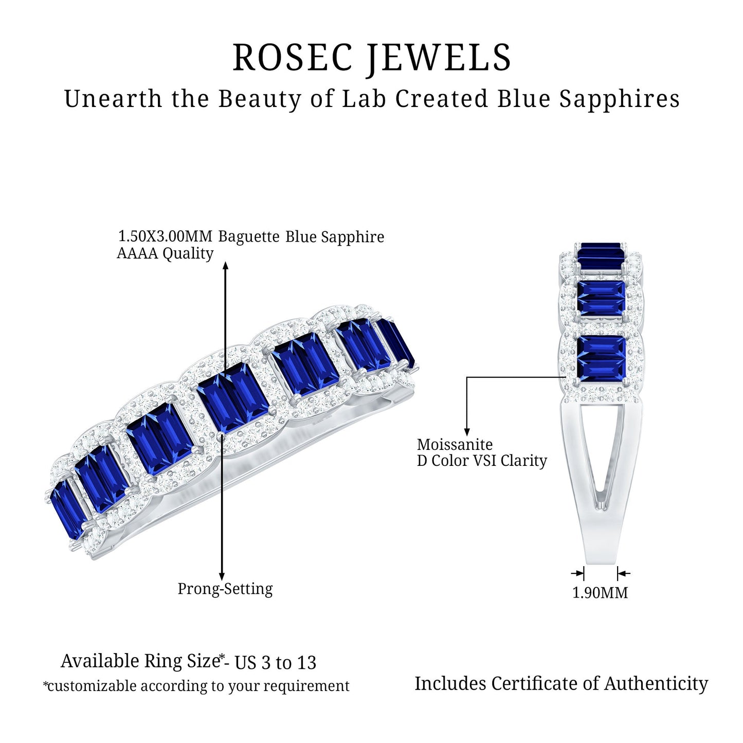 Certified Lab Grown Blue Sapphire Eternity Wedding Band with Diamond
