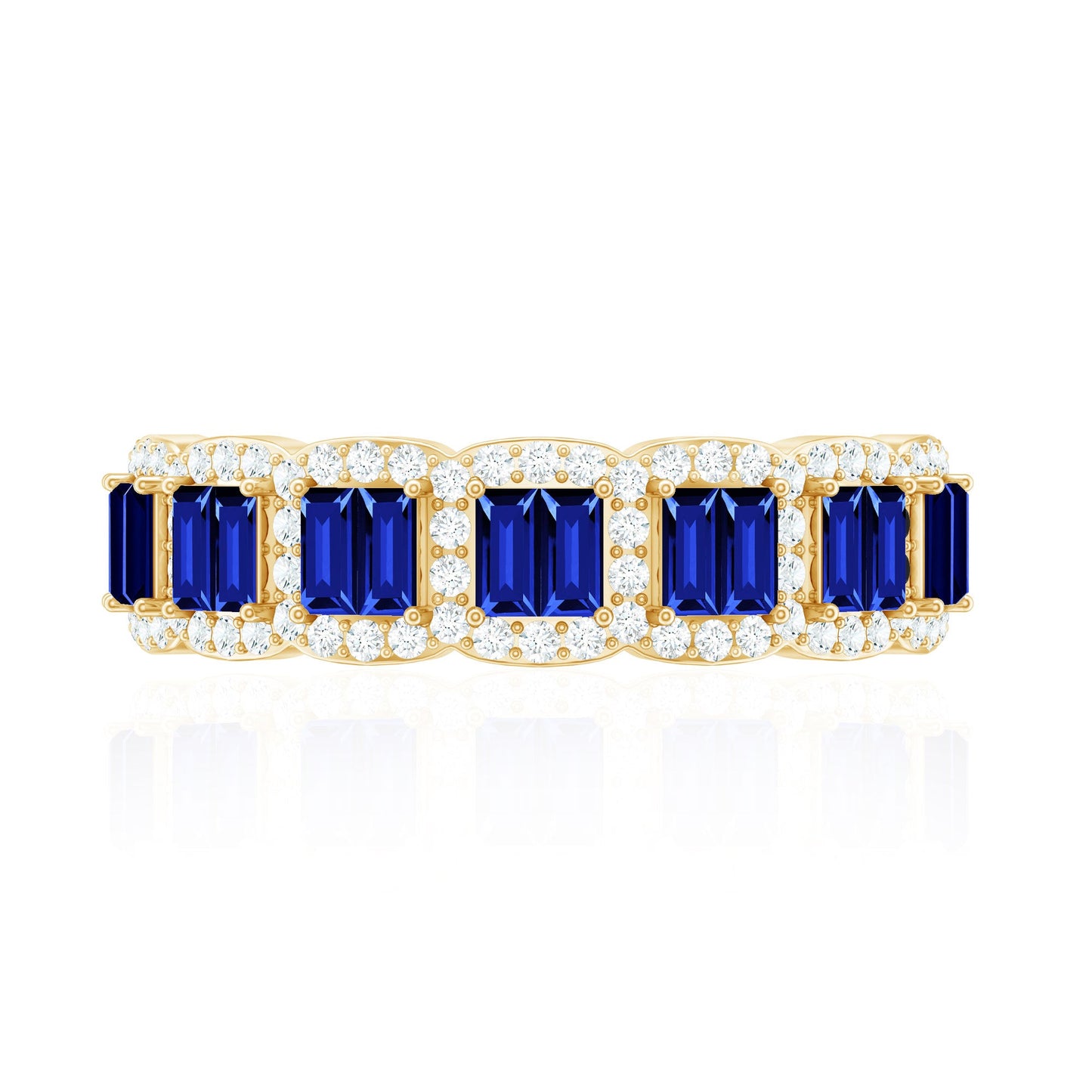 Certified Lab Grown Blue Sapphire Eternity Wedding Band with Diamond