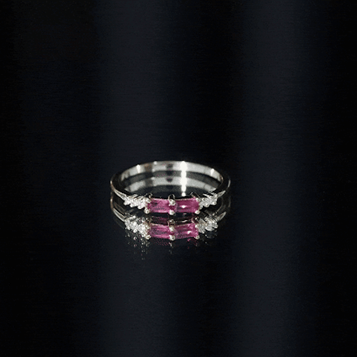 Natural Baguette Ruby 2 Stone Promise Ring with Diamond