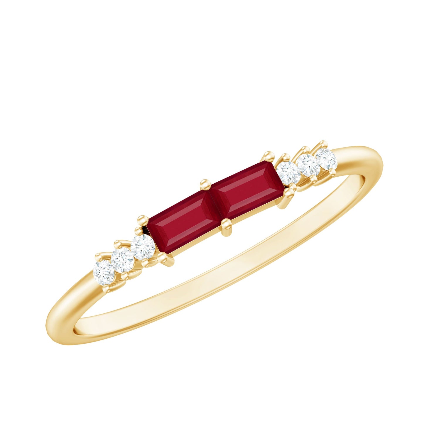 Natural Baguette Ruby 2 Stone Promise Ring with Diamond