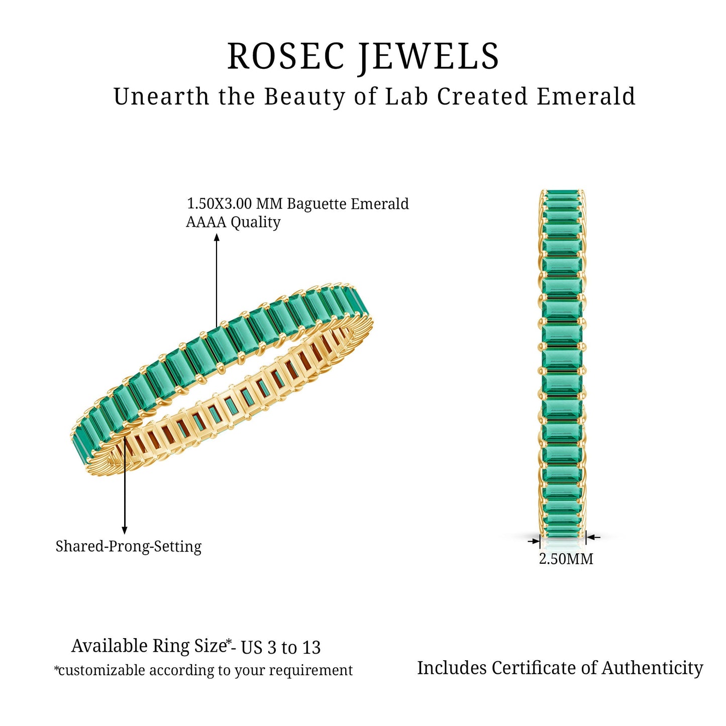 Lab Grown Emerald Baguette Eternity Band