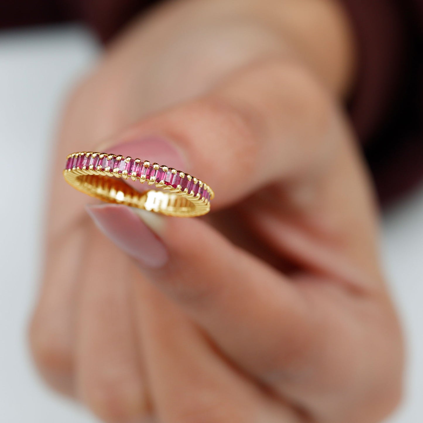 Real Baguette Ruby Full Eternity Ring for Women
