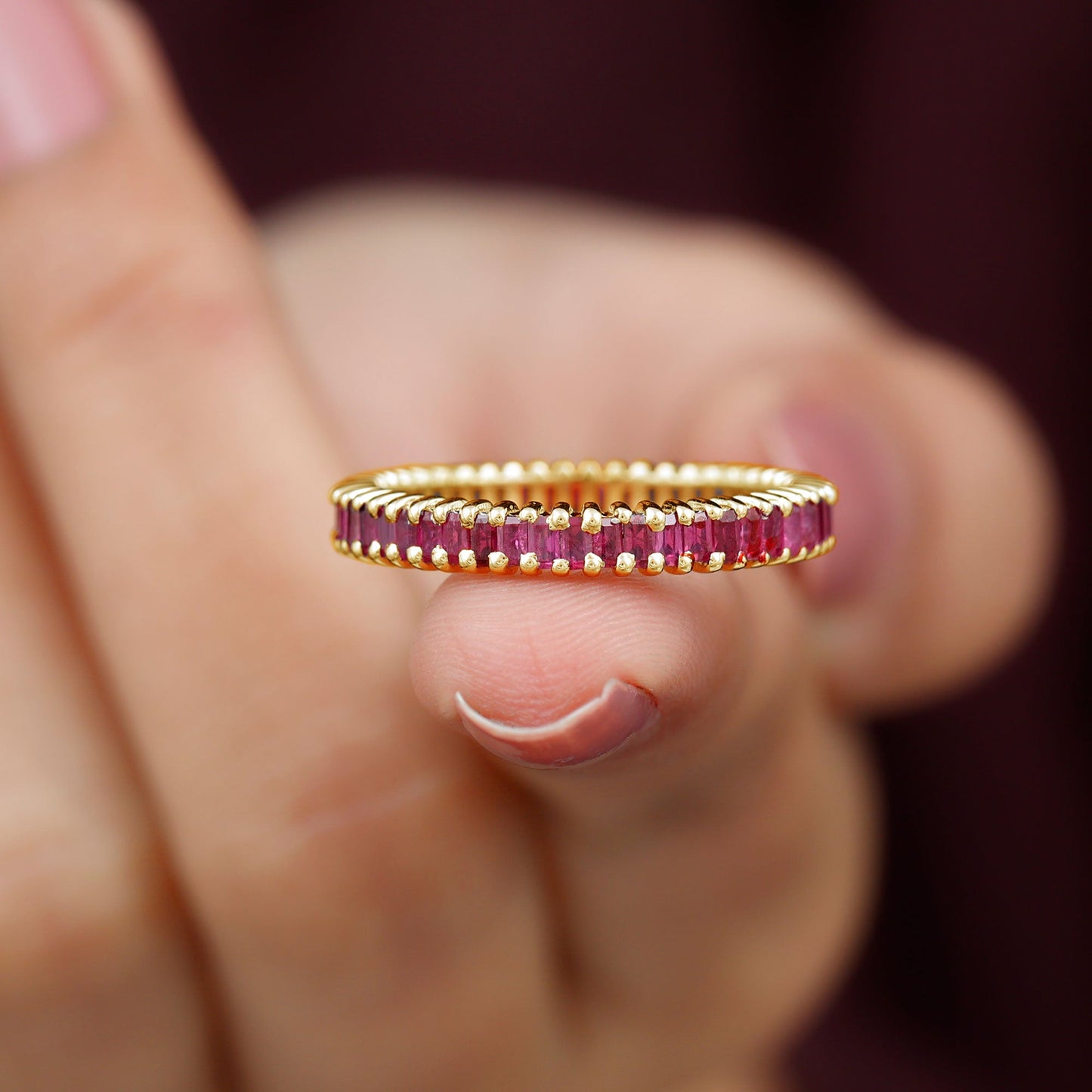 Real Baguette Ruby Full Eternity Ring for Women