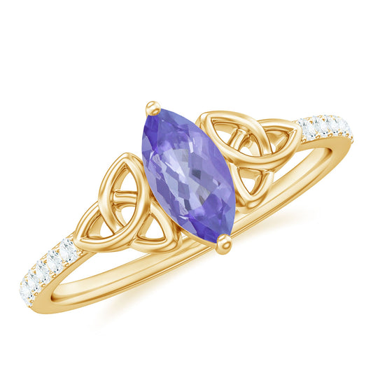 Real Marquise Tanzanite Diamond Engagement Ring with Celtic Knot
