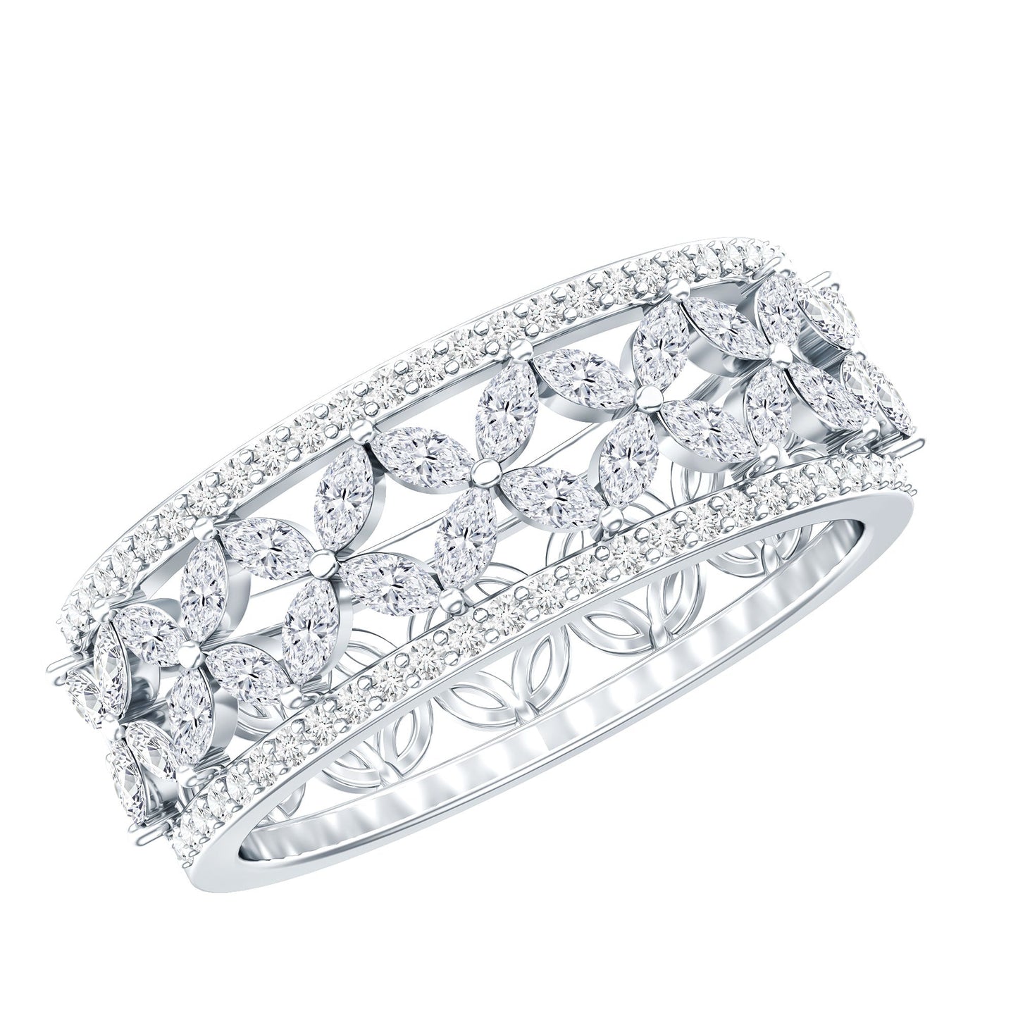 Certified Moissanite Flower Wedding Band for Women