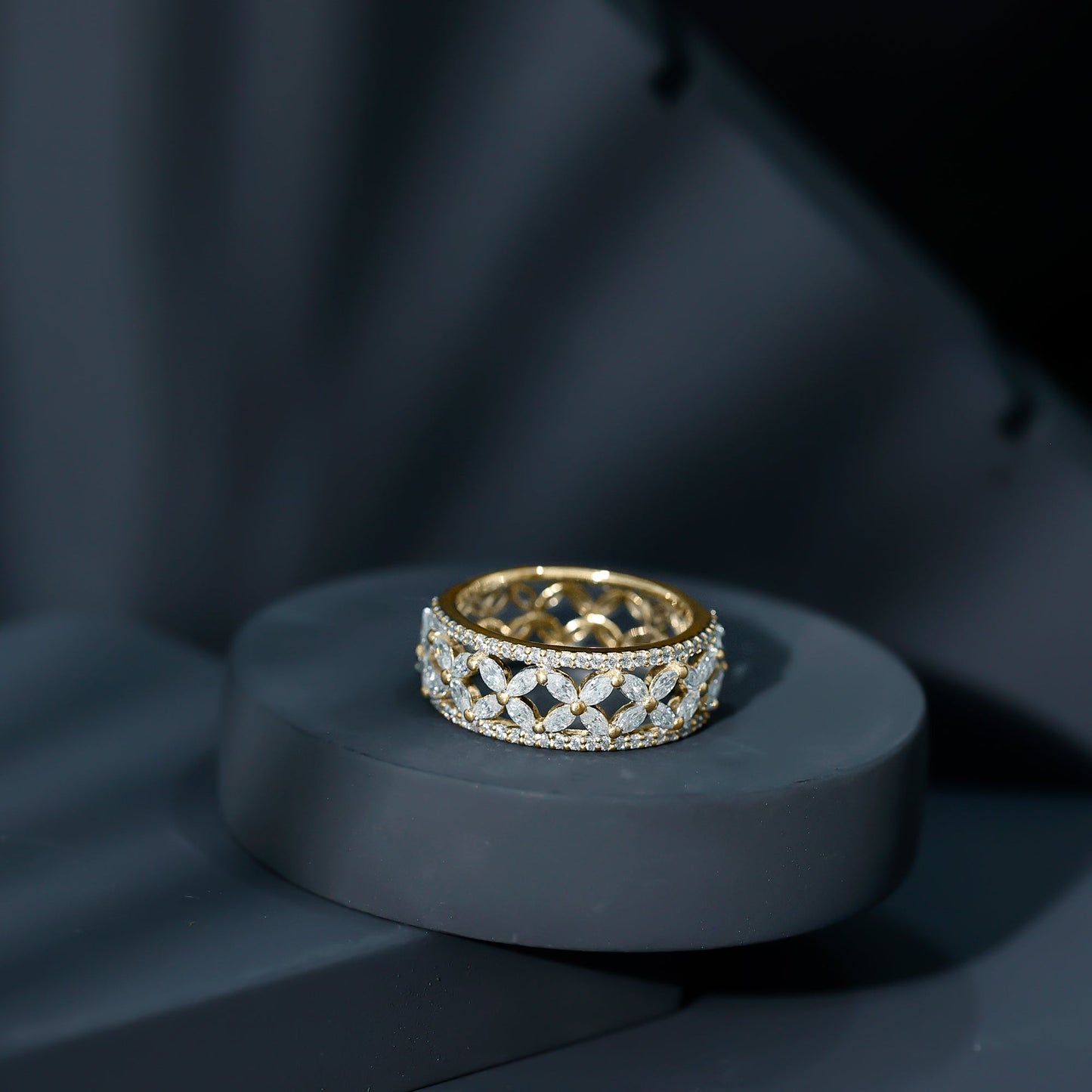 Certified Moissanite Flower Wedding Band for Women