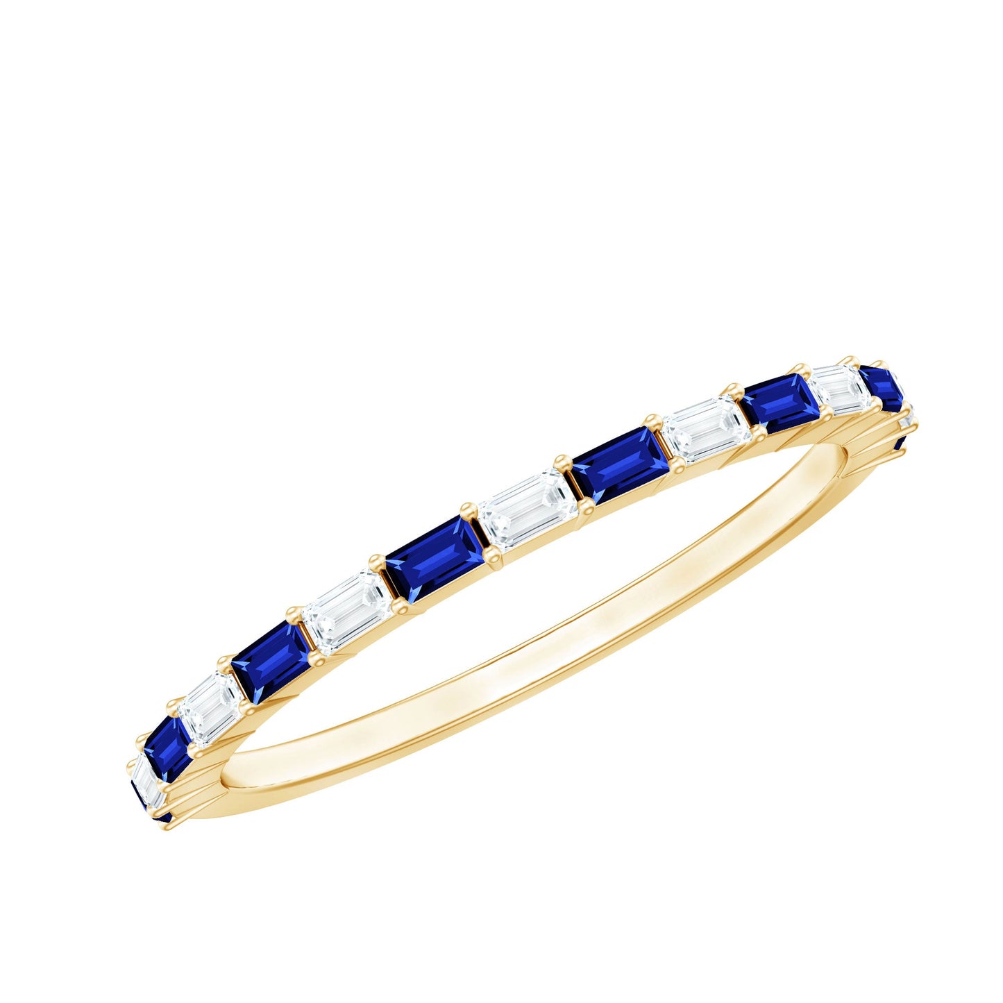 Lab Grown Blue Sapphire Baguette Eternity Ring with Moissanite