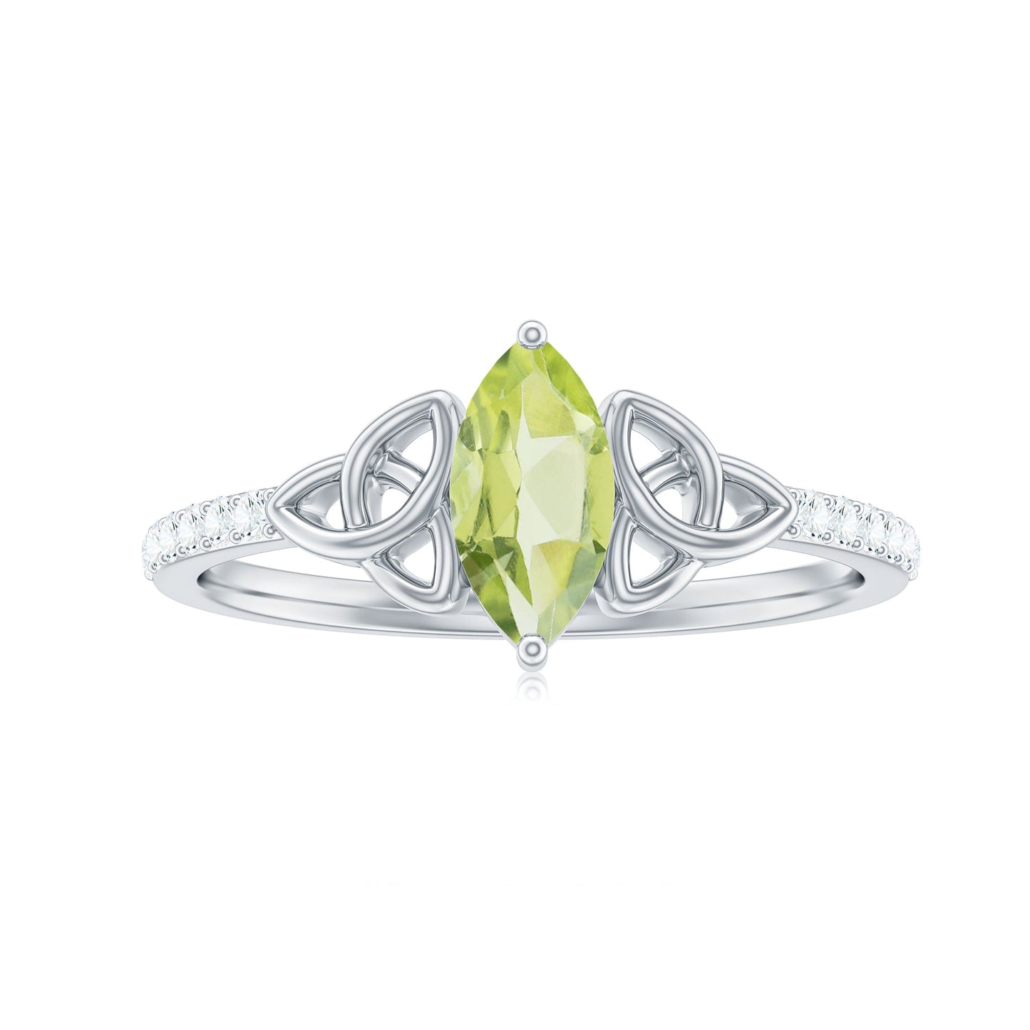 Natural 0.7 Carat Peridot Diamond Marquise Engagement Ring with Celtic Knot
