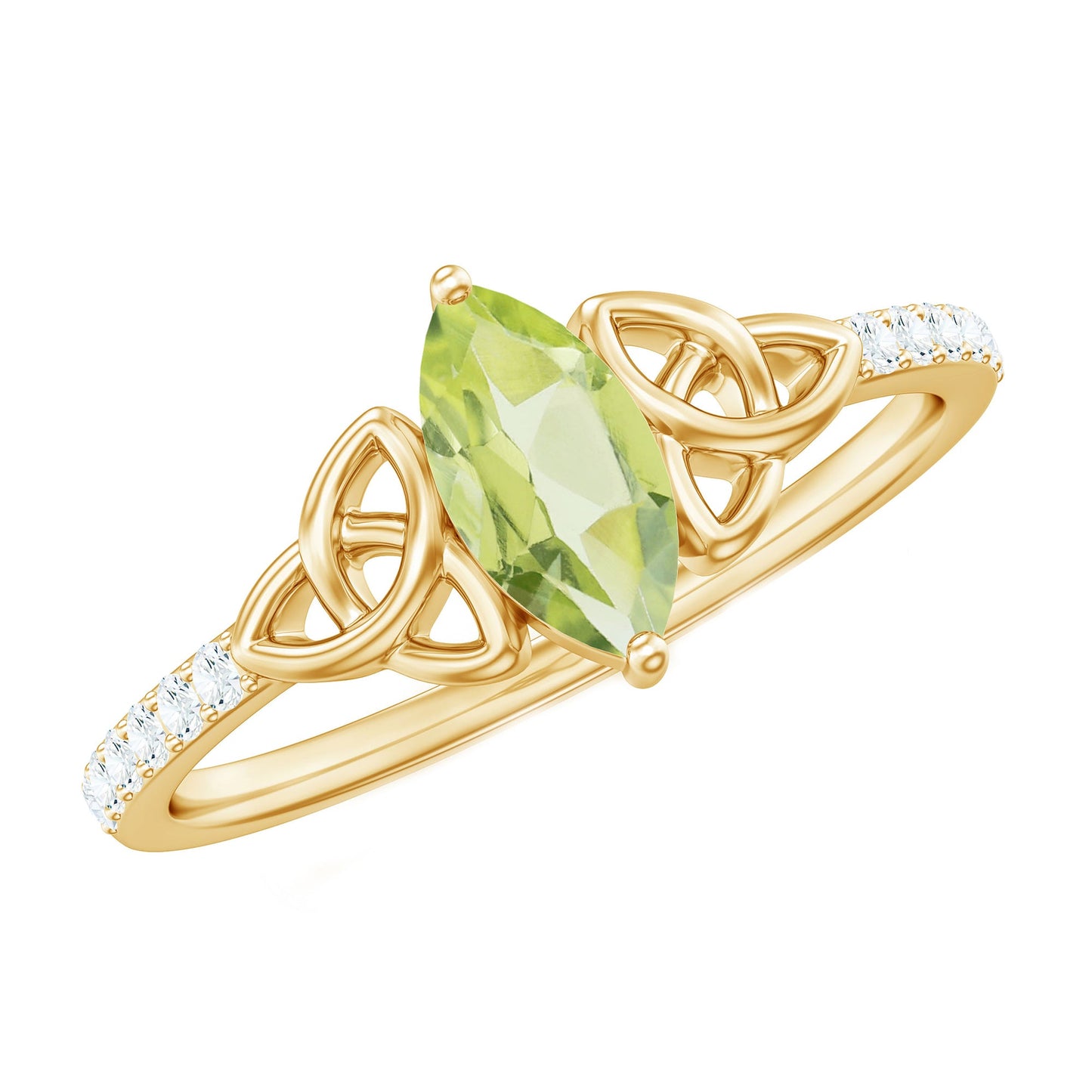 Natural 0.7 Carat Peridot Diamond Marquise Engagement Ring with Celtic Knot