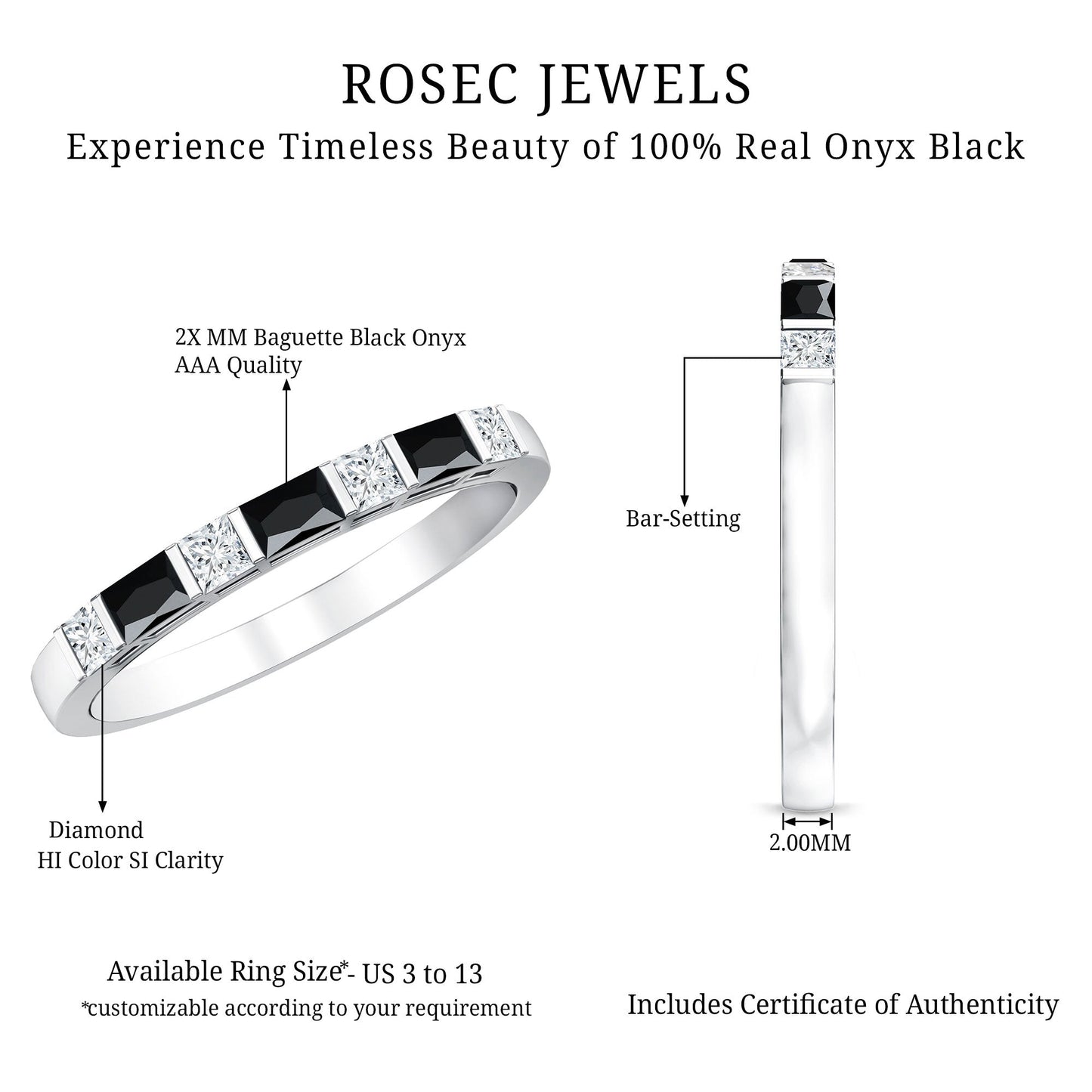 Bar Set Black Onyx and Diamond Half Eternity Wedding Band