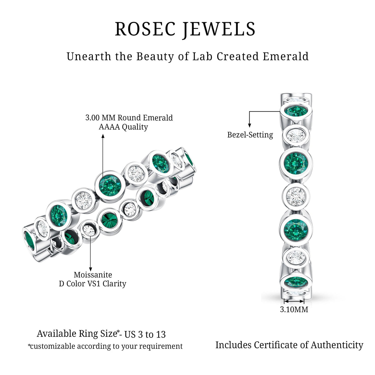 Alternating Set Lab Emerald and Moissanite Full Eternity Ring