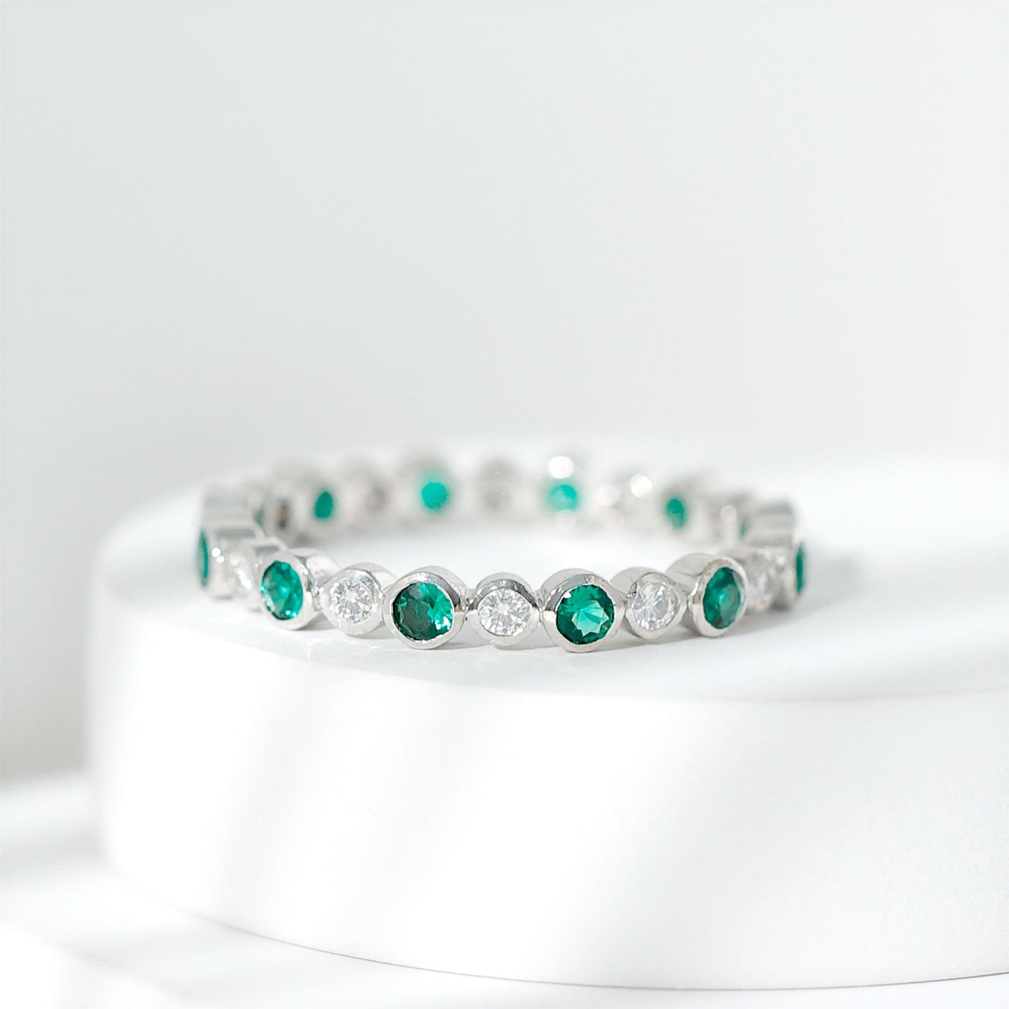 Alternating Set Lab Emerald and Moissanite Full Eternity Ring