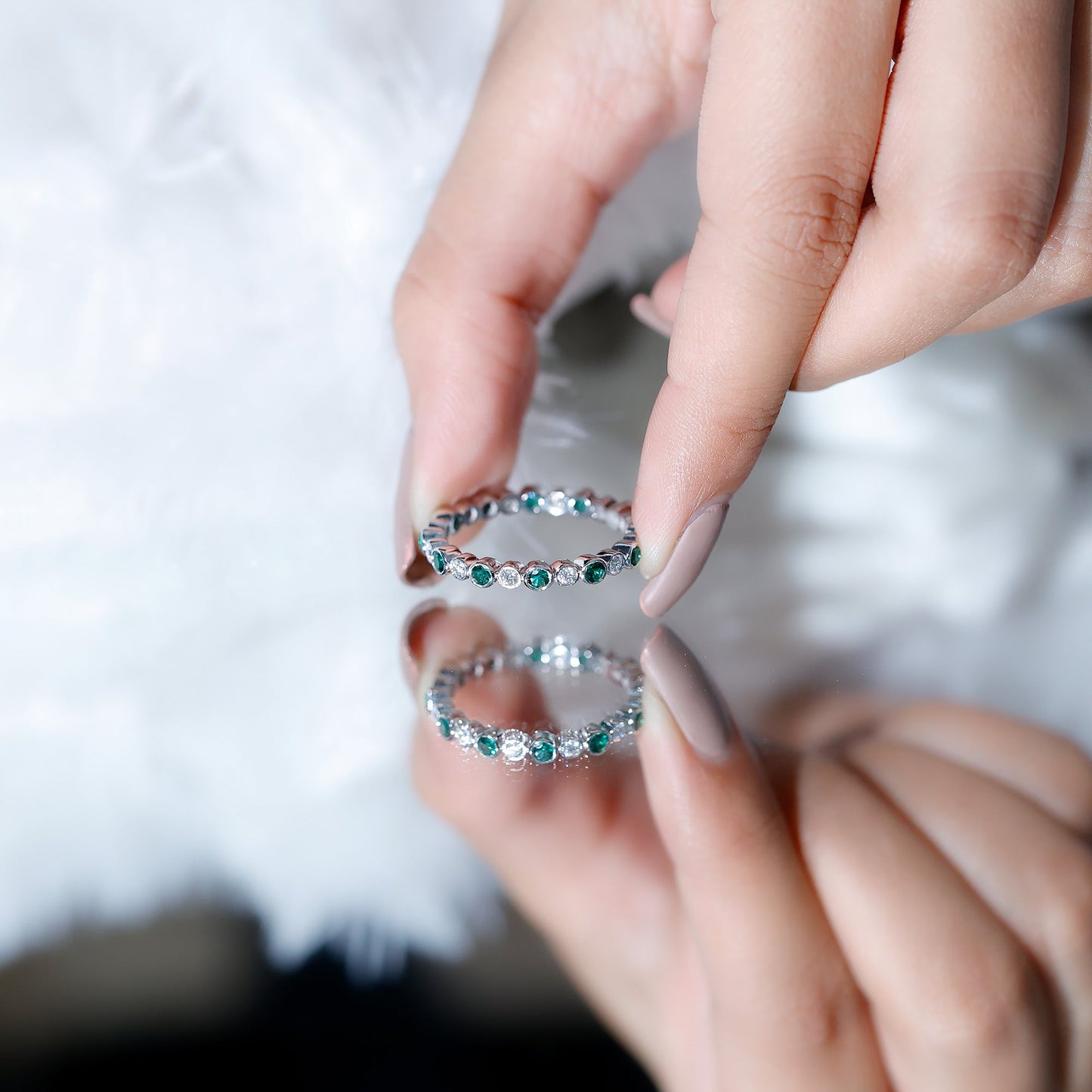 Alternating Set Lab Emerald and Moissanite Full Eternity Ring