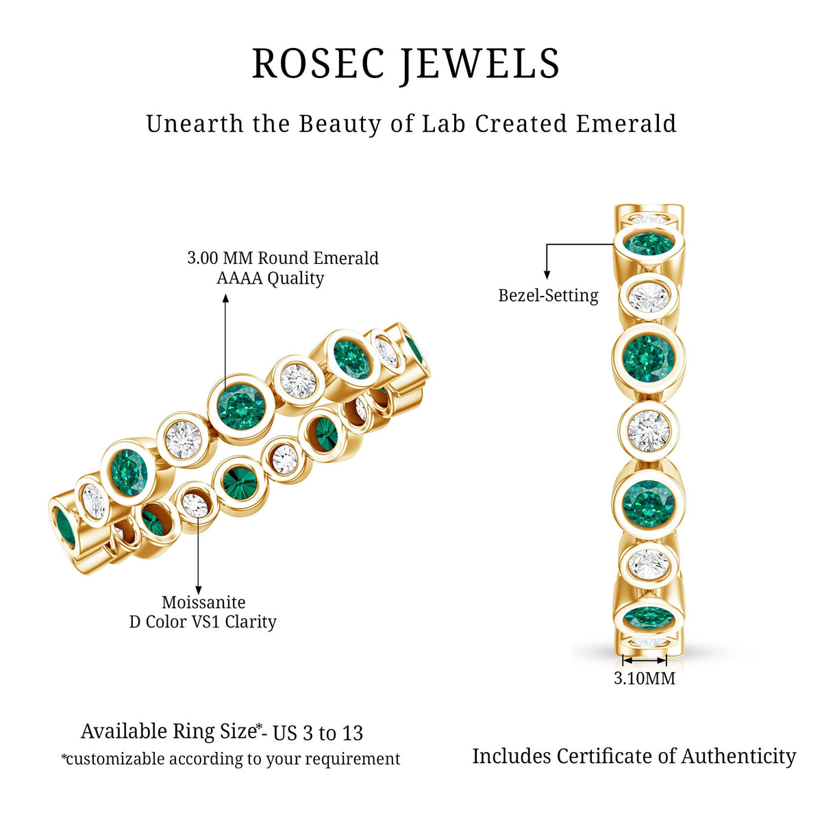 Alternating Set Lab Emerald and Moissanite Full Eternity Ring