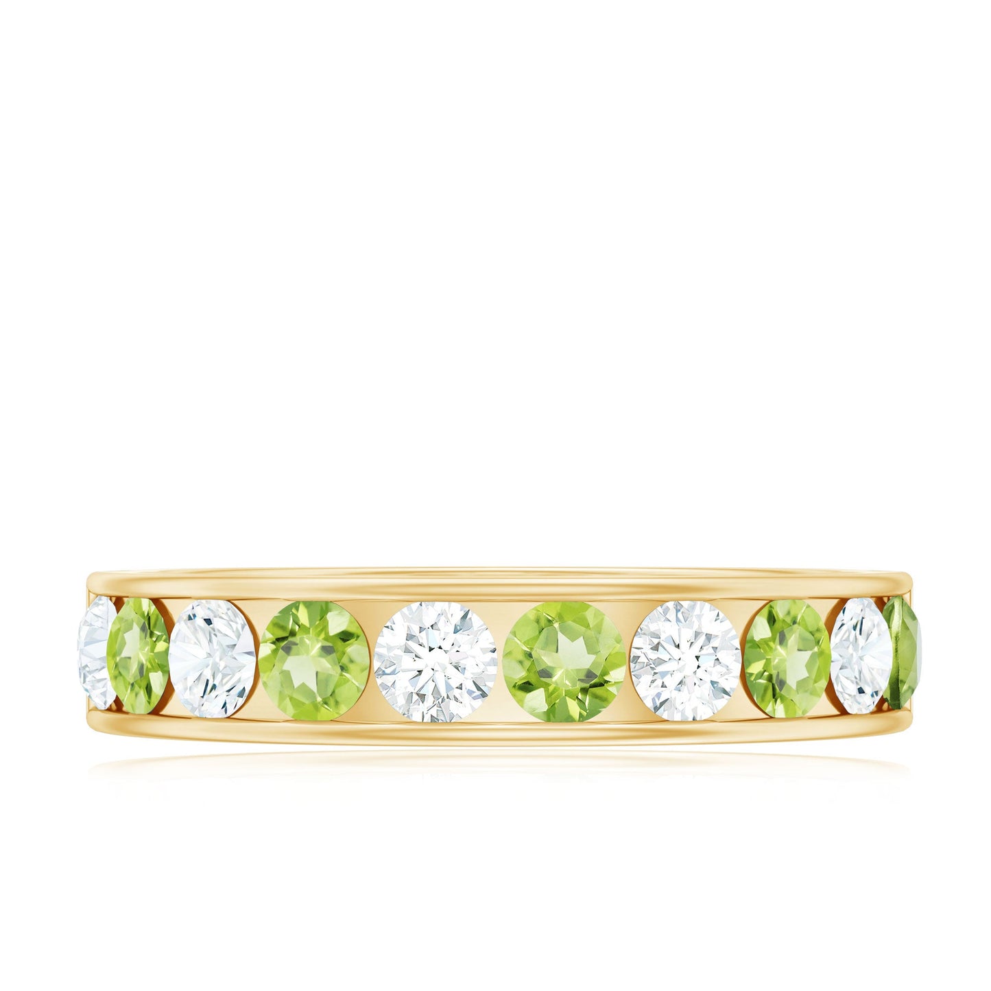 Channel Set Peridot and Diamond Half Eternity Ring for Women