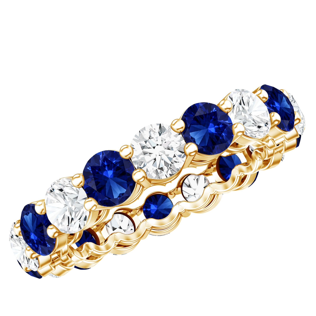 Certified Round Lab Grown Blue Sapphire Eternity Band Ring with Moissanite