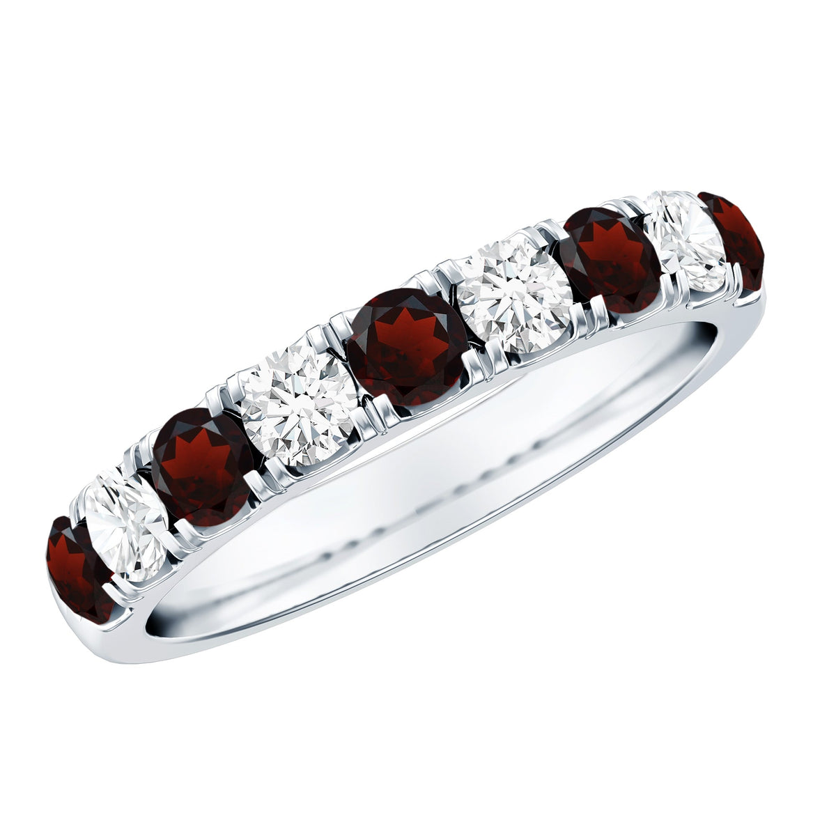 Genuine Garnet Diamond Half Eternity Wedding Ring