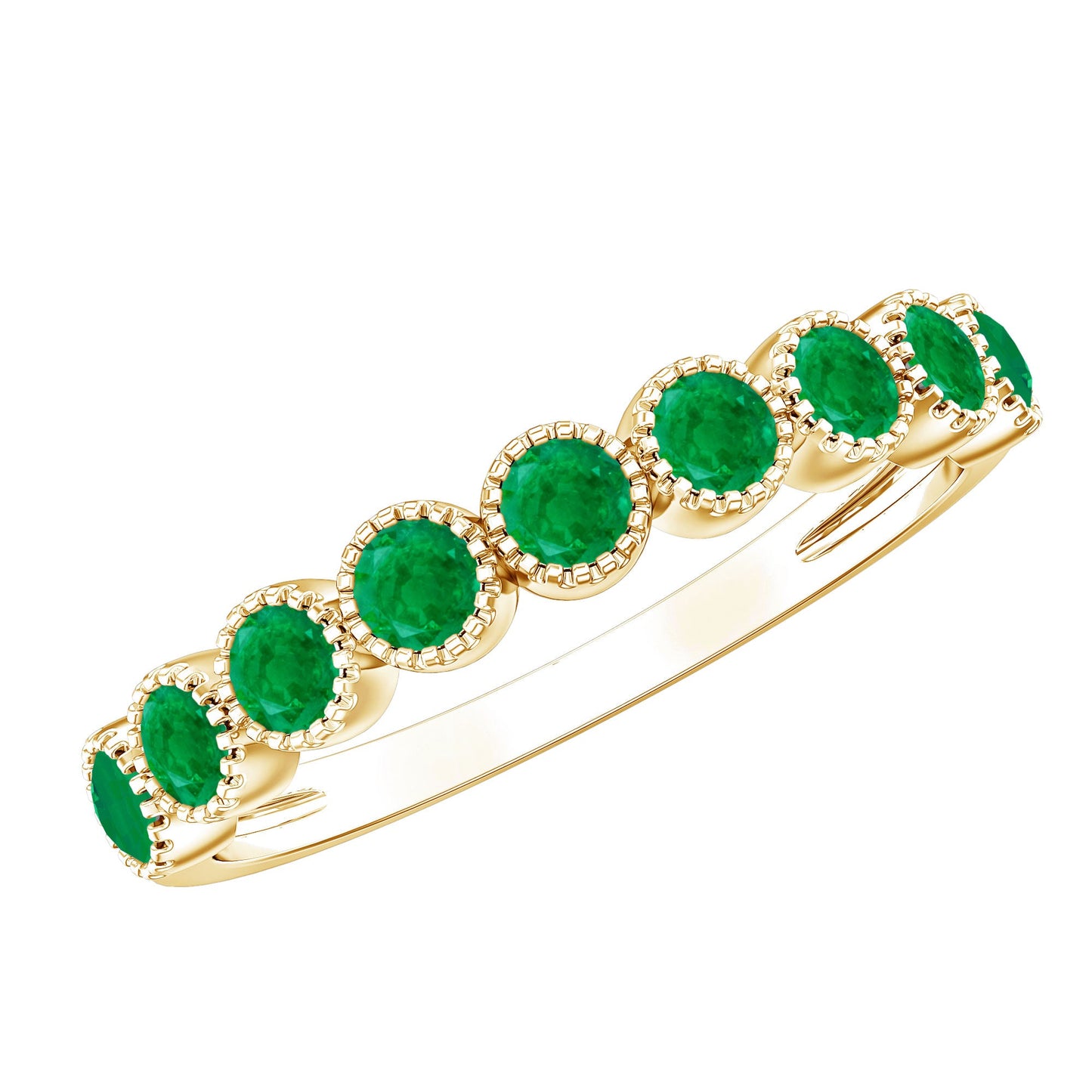 Milgrain Bezel Set Round Emerald Eternity Wedding Band