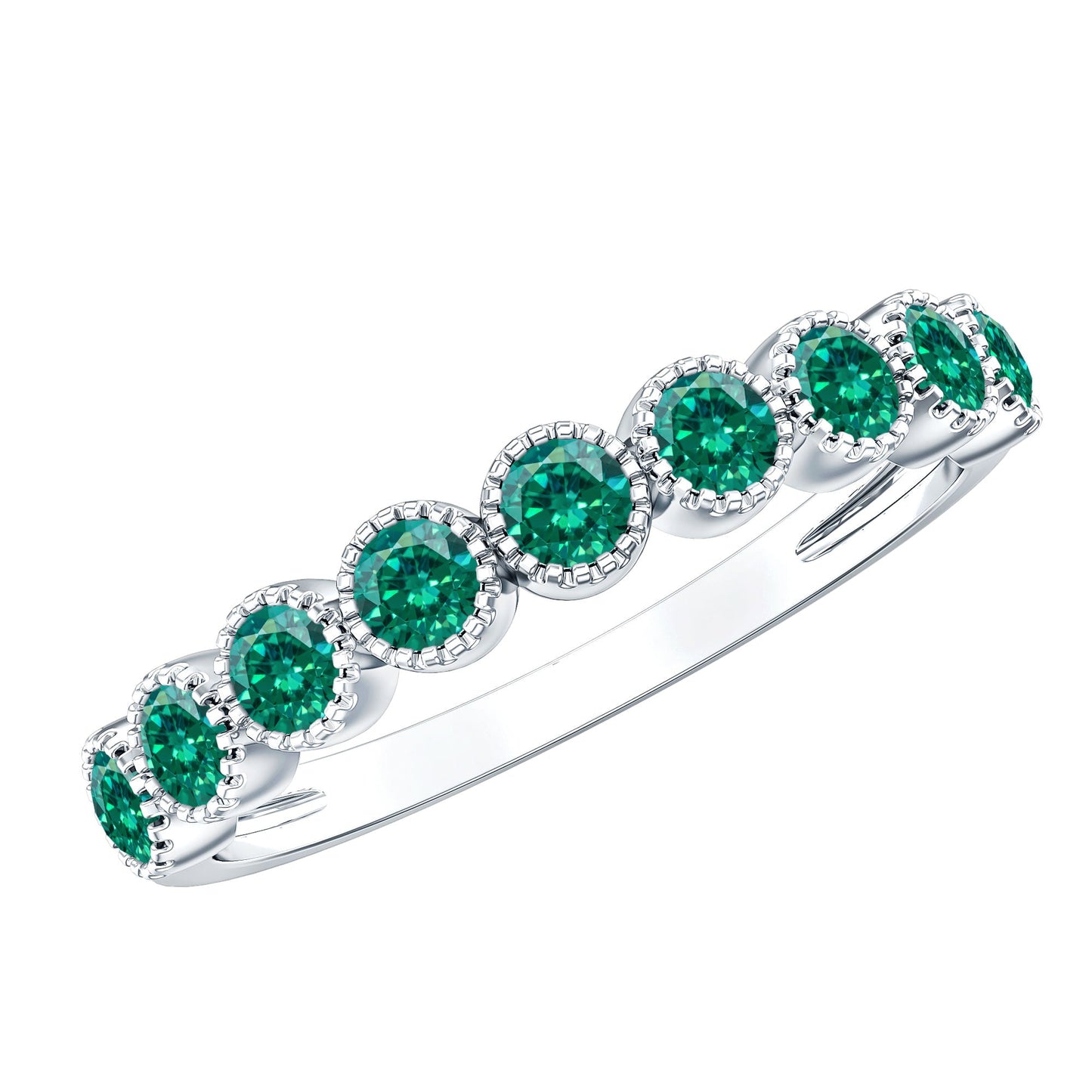 Certified Lab Created Emerald Full Eternity Band Ring in Bezel Setting