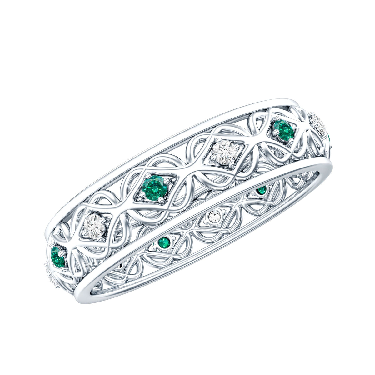 Lab Emerald and Diamond Vintage Wedding Band Ring