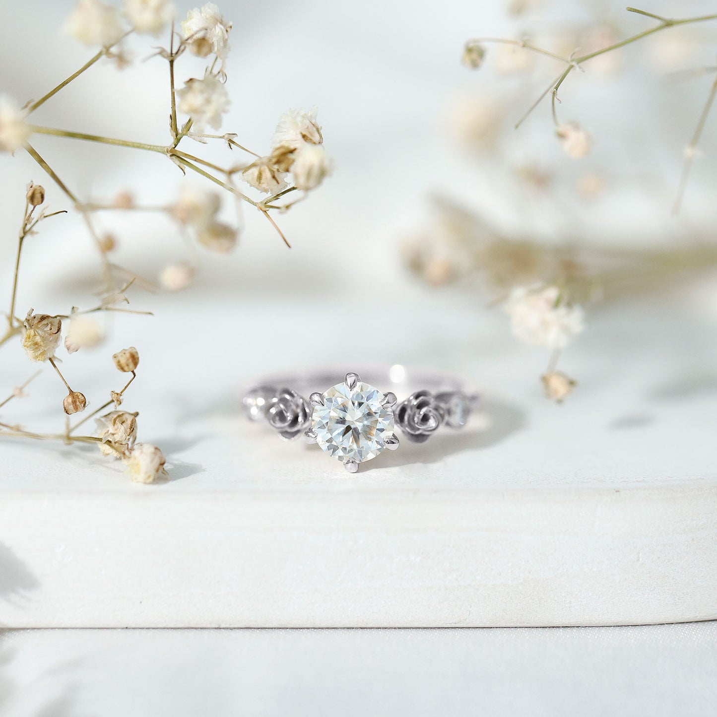 Brilliant Cut Moissanite Rose Engagement Ring For Women