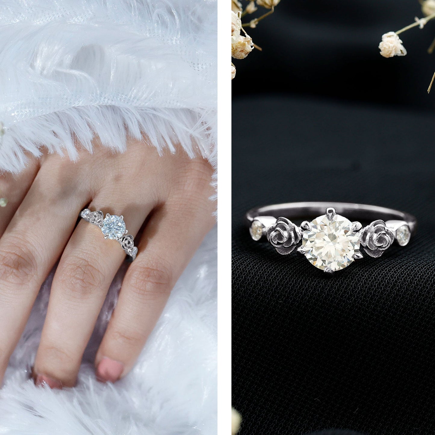 Brilliant Cut Moissanite Rose Engagement Ring For Women