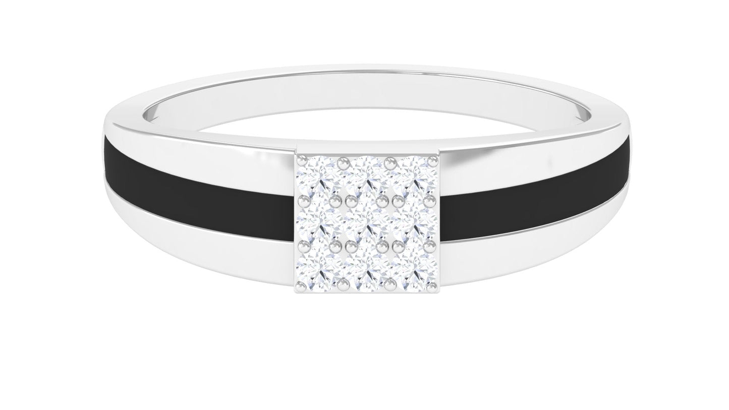 Certified Real Diamond Mens Engagement Band with Black Enamel