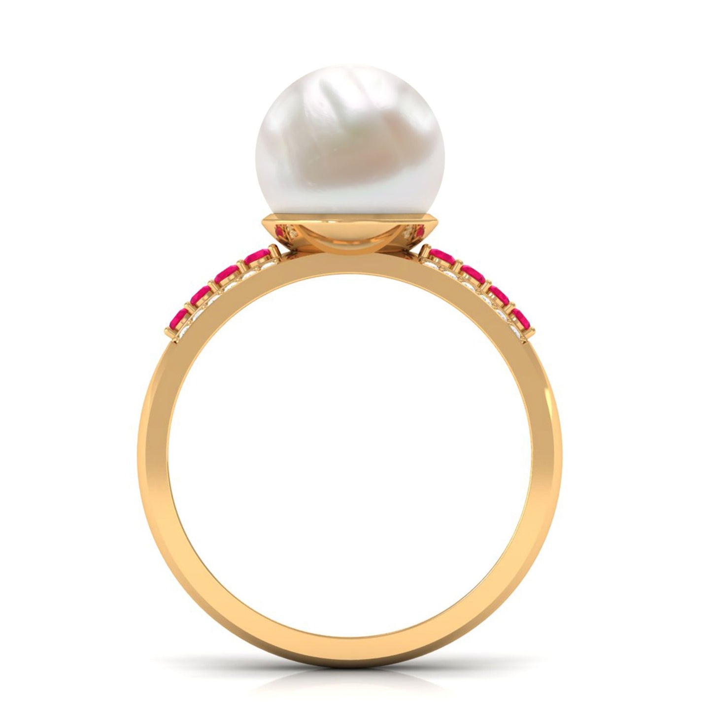 8 Carat Freshwater Pearl Solitaire Engagement Ring with Ruby and Diamond