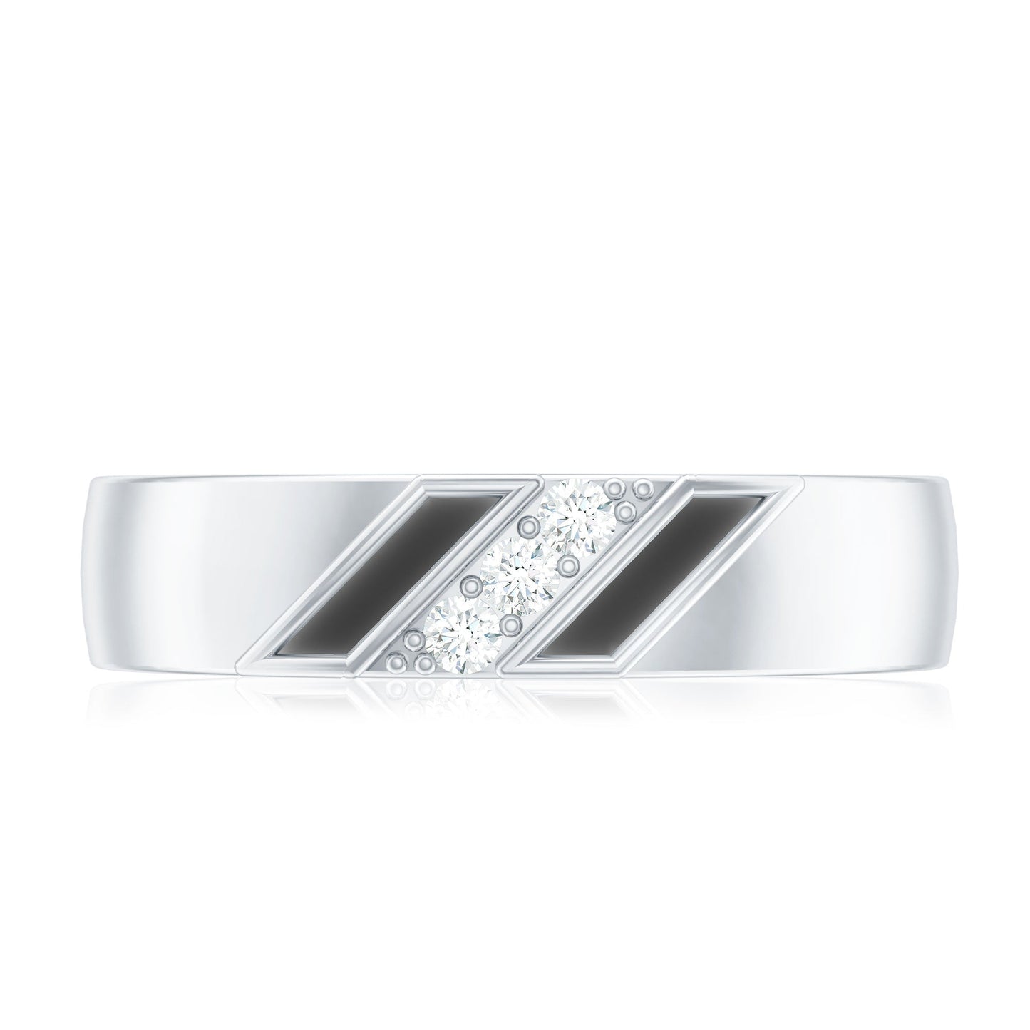 Natural Mens Diamond Wedding Band with Black Enamel