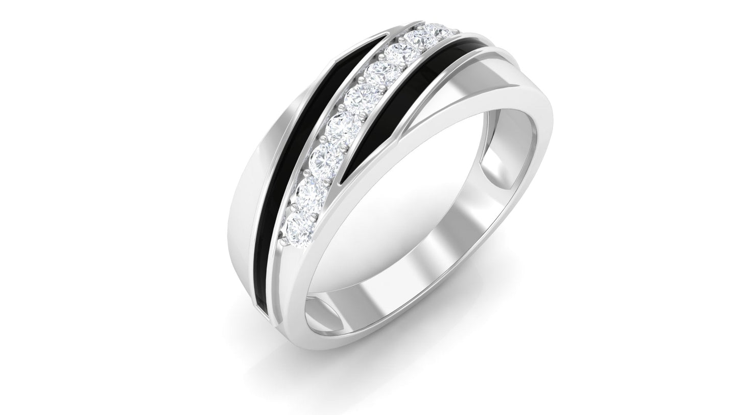 Certified Natural Diamond Mens Wedding Band with Black Enamel