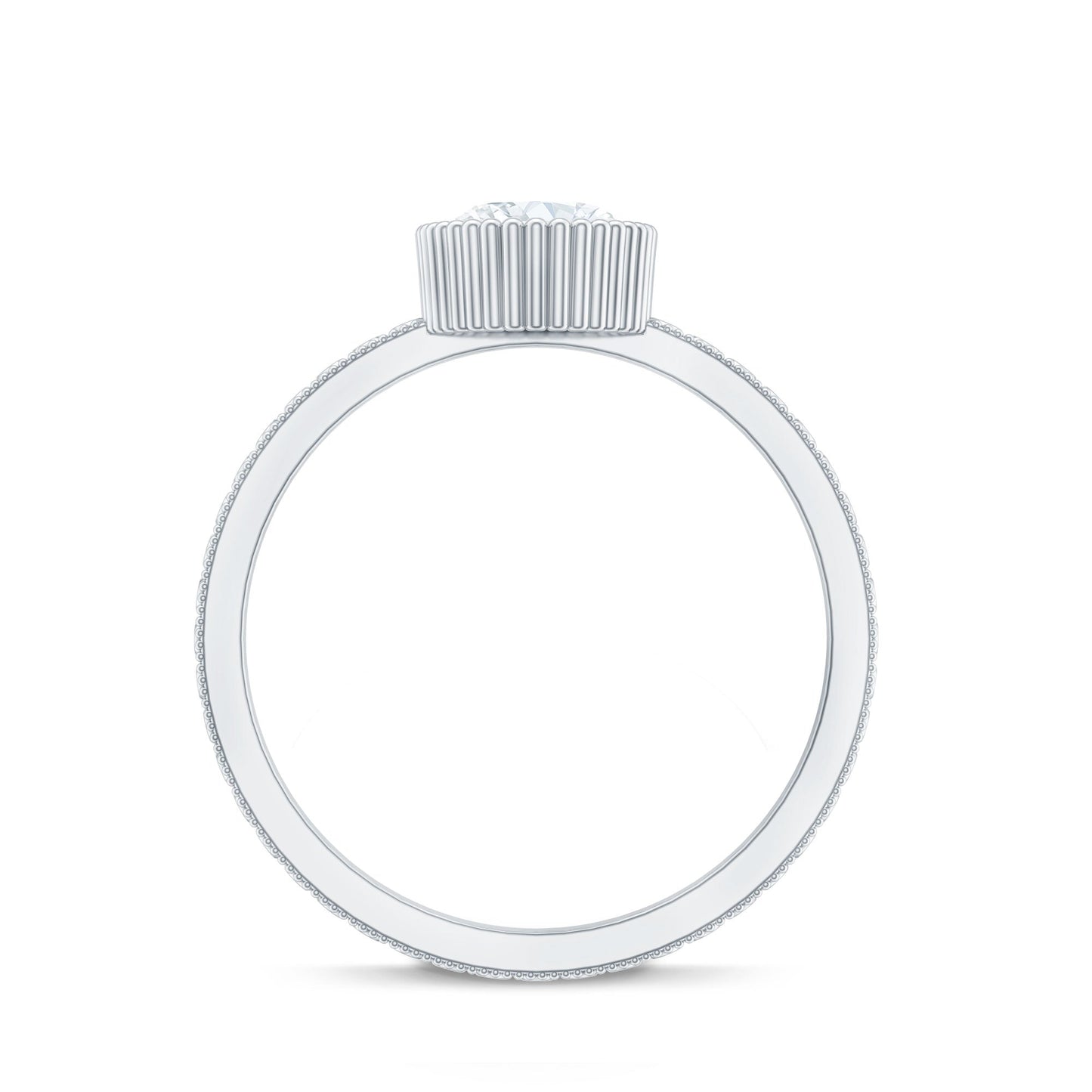 Solitaire Moissanite Oval Engagement Ring with Beaded Detailing