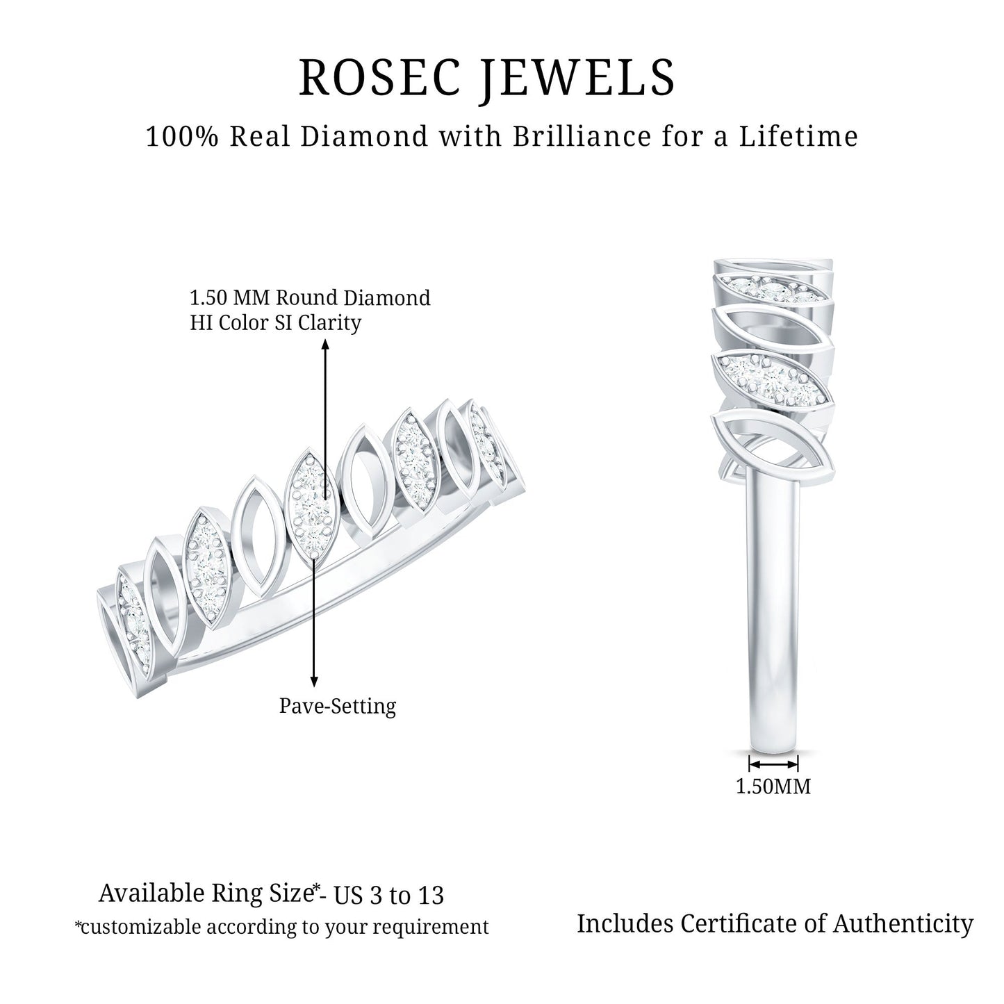 Natural Diamond Marquise Half Eternity Ring for Women