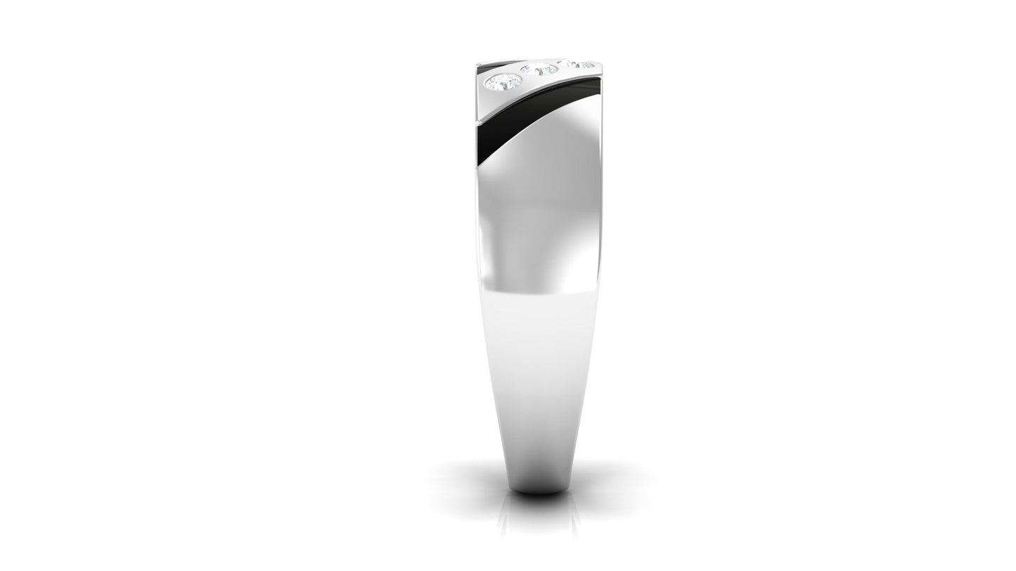 Natural Diamond Mens Wedding Band with Black Enamel