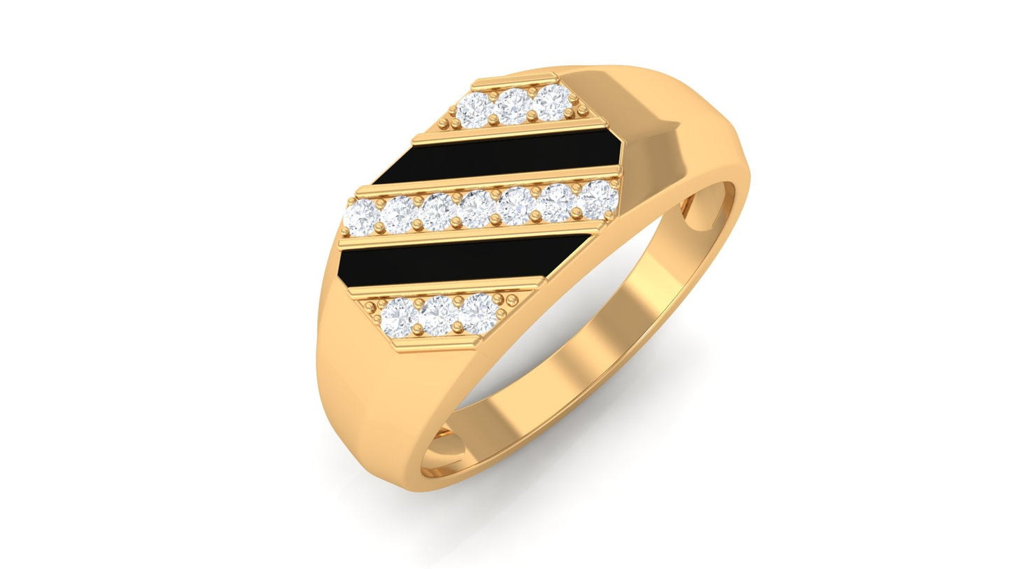 Classic Diamond Mens Engagement Ring with Black Enamel