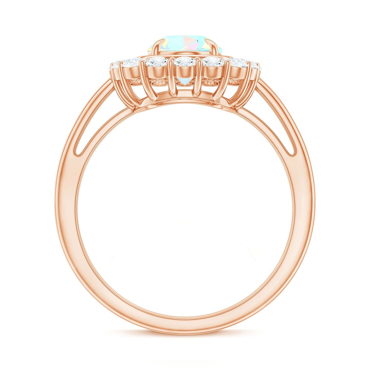 1 Carat Oval Cut Ethiopian Opal Halo Engagement Ring with Moissanite