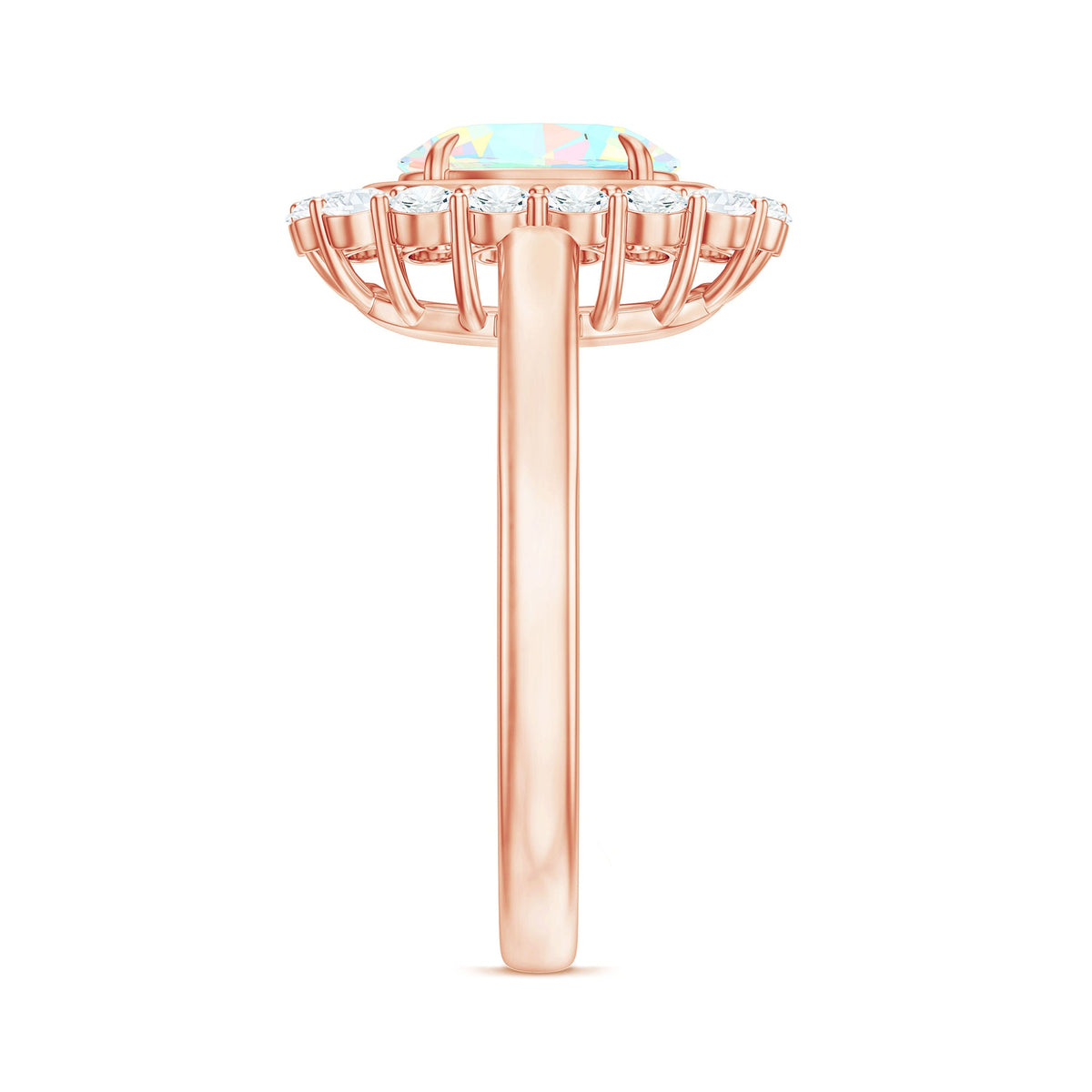 1 Carat Oval Cut Ethiopian Opal Halo Engagement Ring with Moissanite