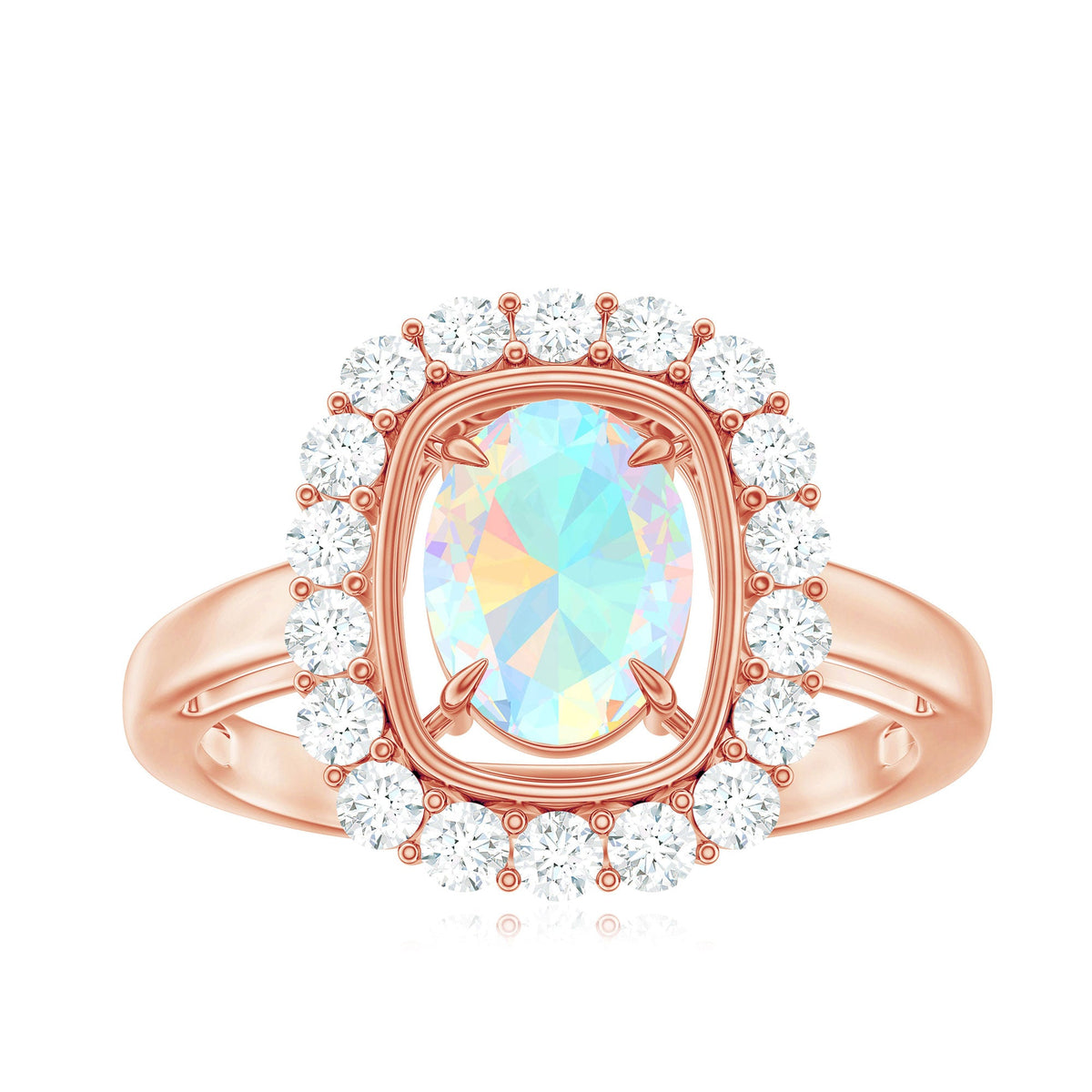 1 Carat Oval Cut Ethiopian Opal Halo Engagement Ring with Moissanite