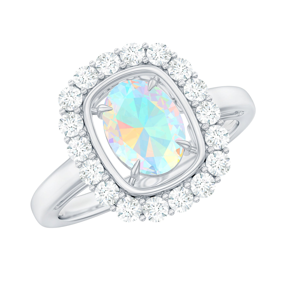 1 Carat Oval Cut Ethiopian Opal Halo Engagement Ring with Moissanite
