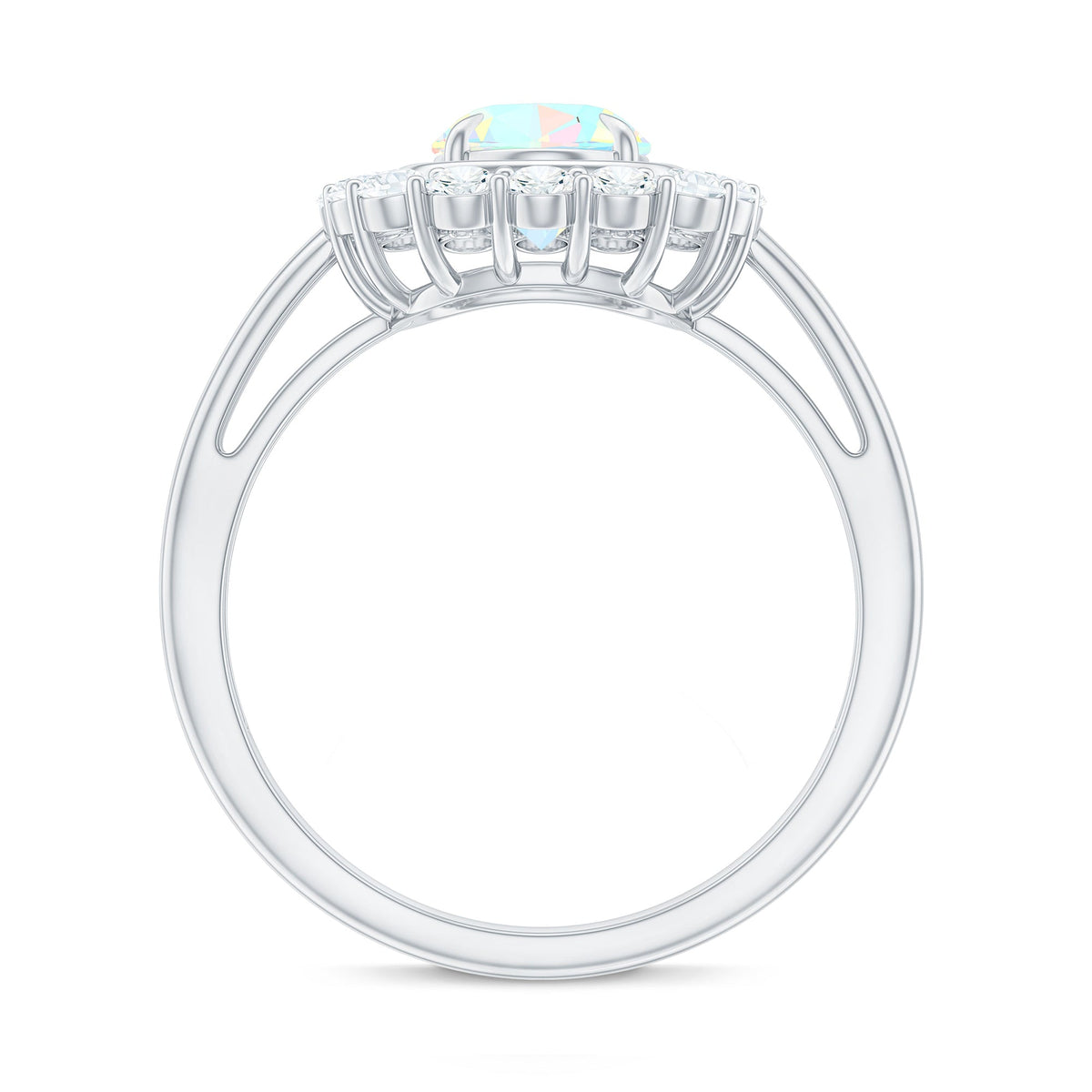 1 Carat Oval Cut Ethiopian Opal Halo Engagement Ring with Moissanite