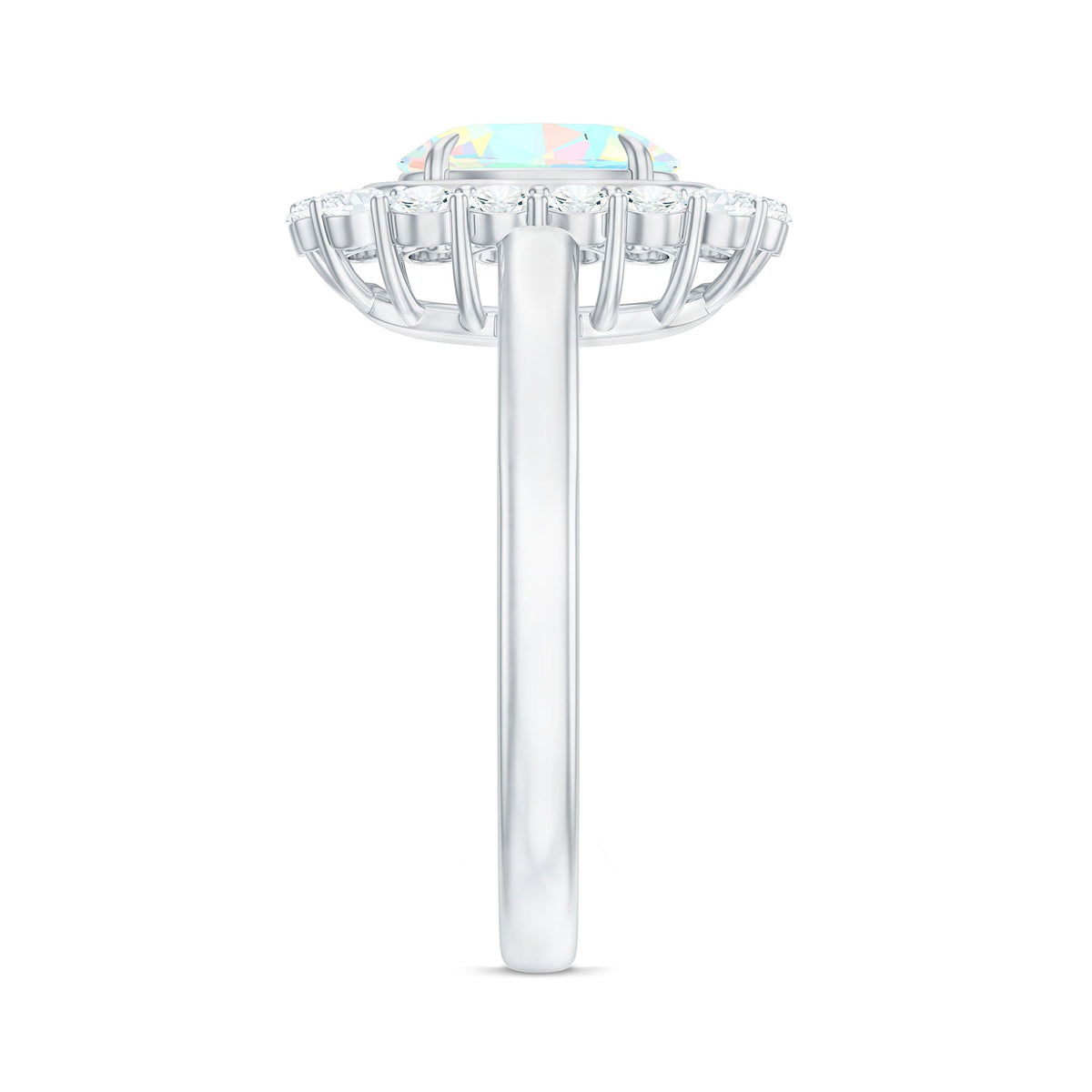 1 Carat Oval Cut Ethiopian Opal Halo Engagement Ring with Moissanite