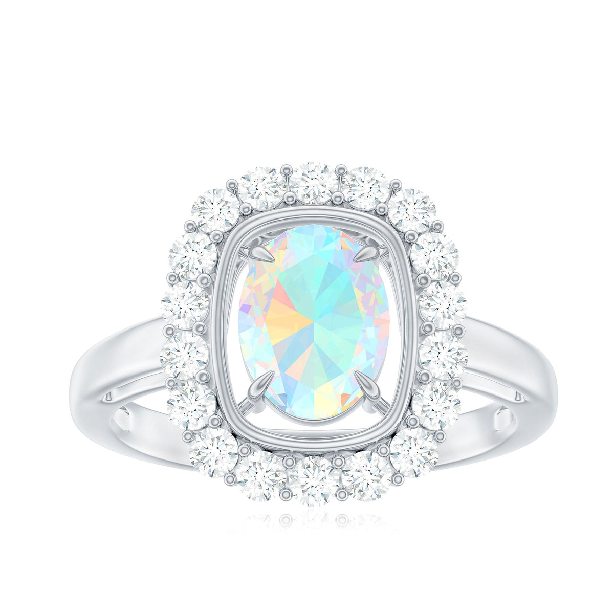 1 Carat Oval Cut Ethiopian Opal Halo Engagement Ring with Moissanite