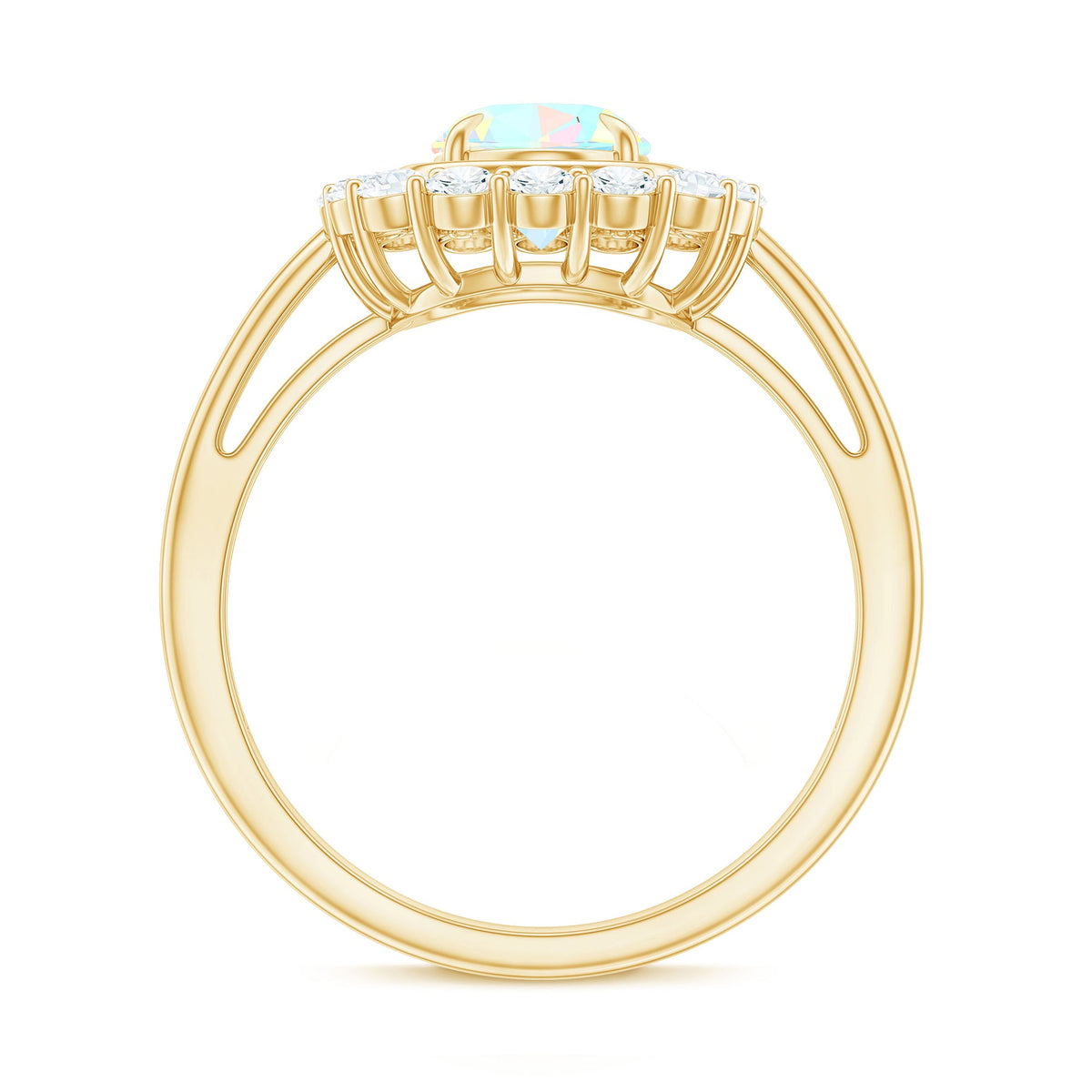 1 Carat Oval Cut Ethiopian Opal Halo Engagement Ring with Moissanite