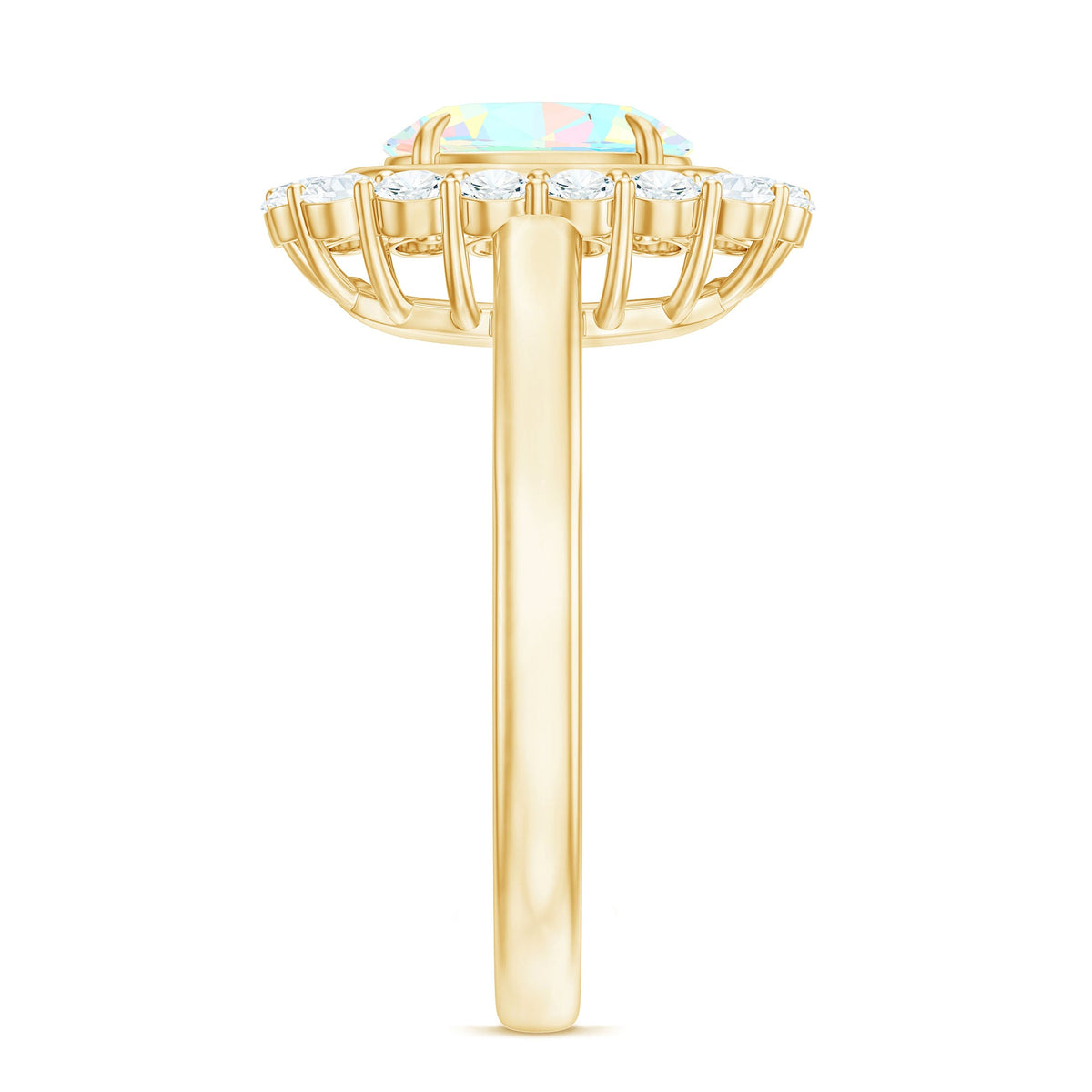1 Carat Oval Cut Ethiopian Opal Halo Engagement Ring with Moissanite