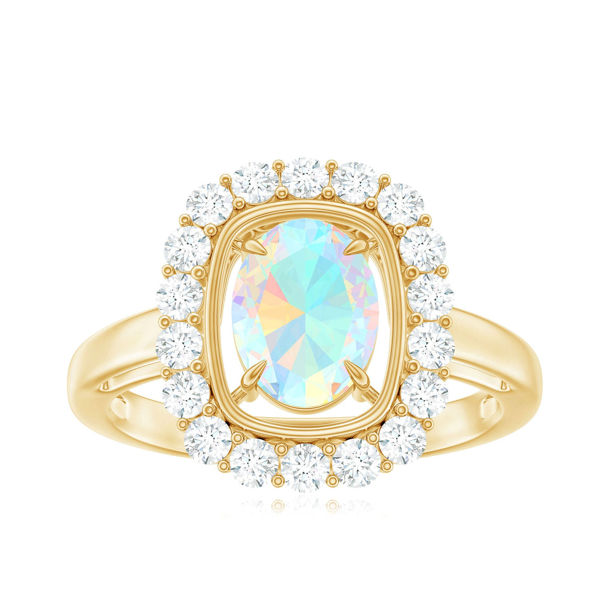 1 Carat Oval Cut Ethiopian Opal Halo Engagement Ring with Moissanite